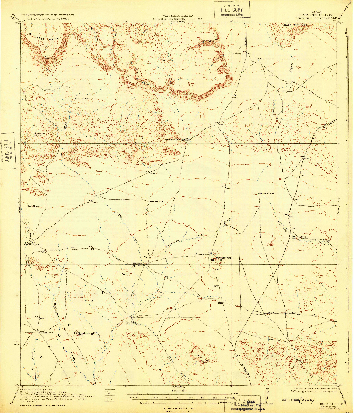 USGS 1:62500-SCALE QUADRANGLE FOR BUCK HILL, TX 1925