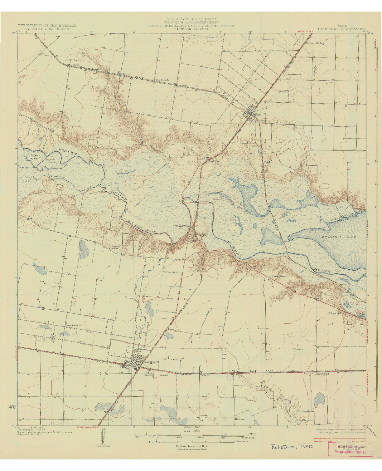 USGS 1:62500-SCALE QUADRANGLE FOR ROBSTOWN, TX 1925
