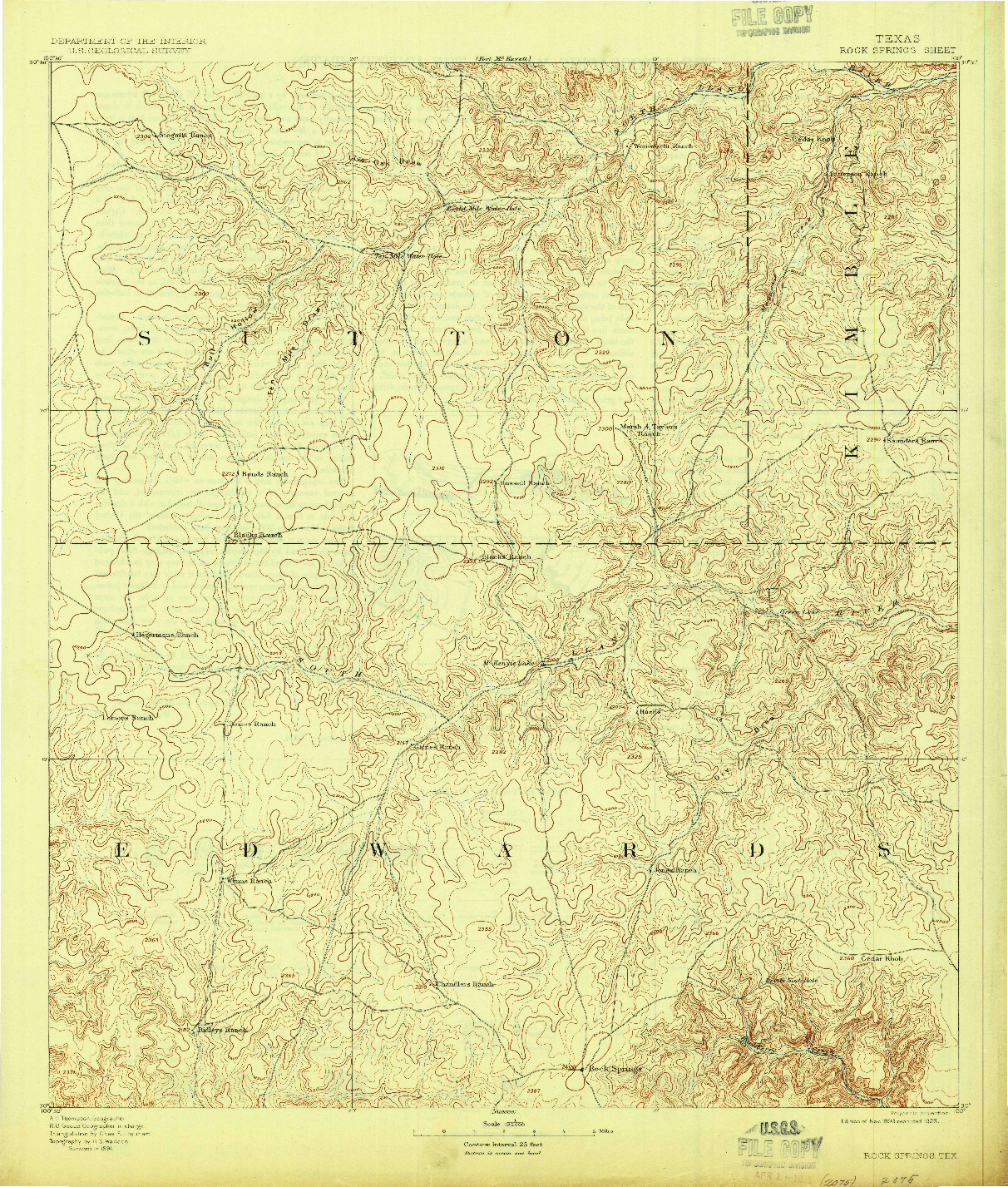 USGS 1:125000-SCALE QUADRANGLE FOR ROCK SPRINGS, TX 1893