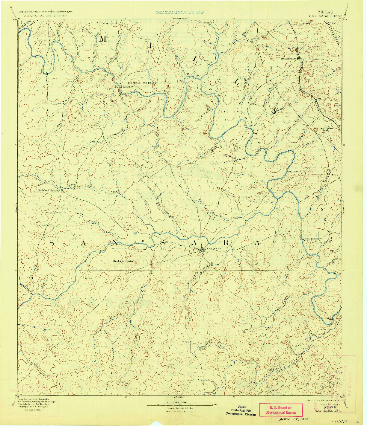 USGS 1:125000-SCALE QUADRANGLE FOR SAN SABA, TX 1894