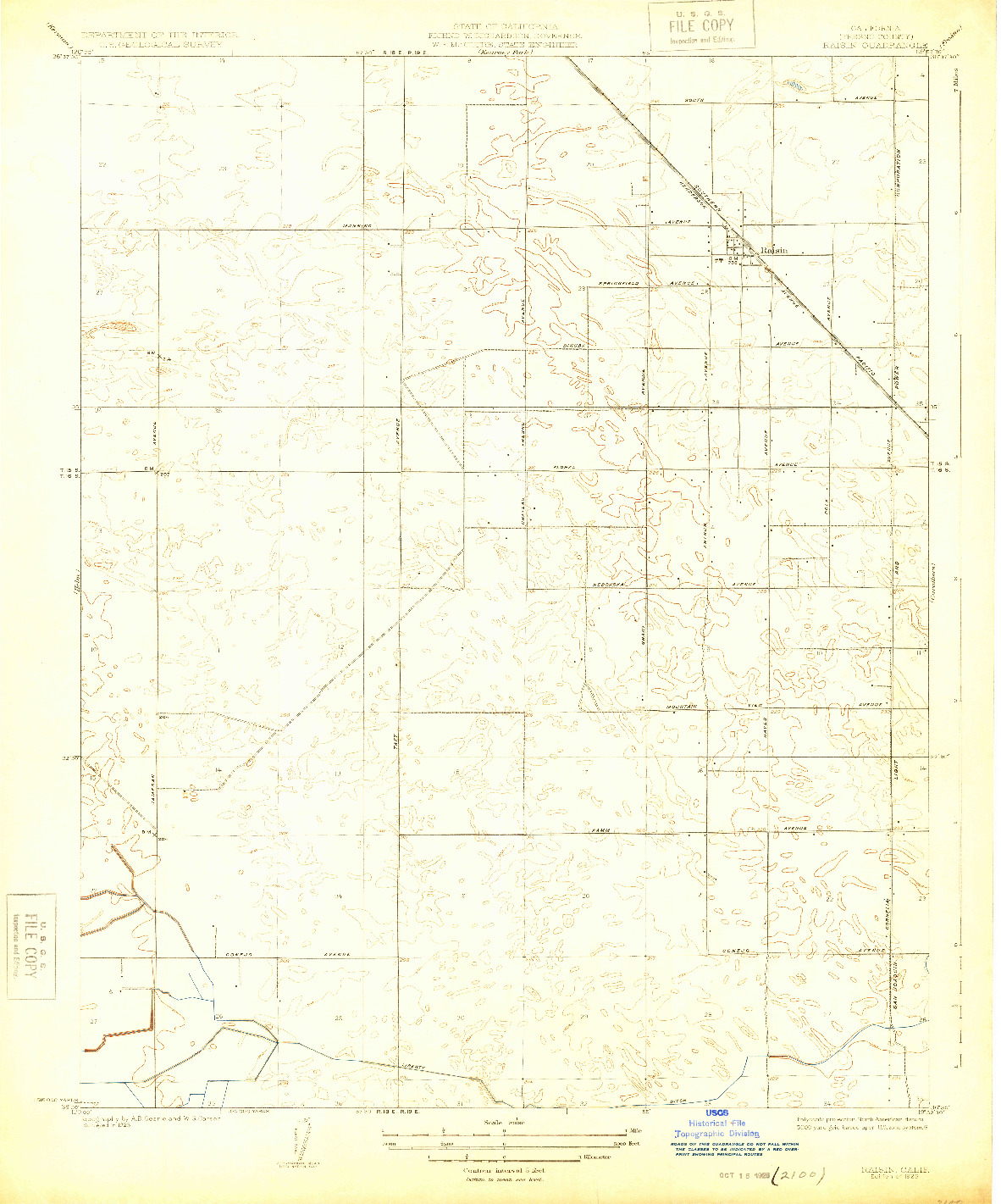 USGS 1:31680-SCALE QUADRANGLE FOR RAISIN, CA 1925