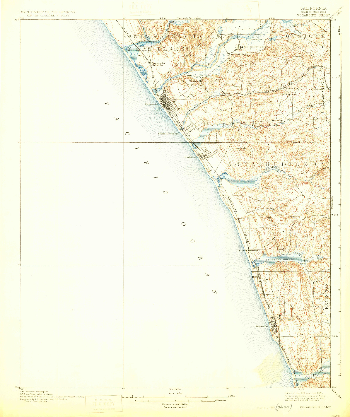 USGS 1:62500-SCALE QUADRANGLE FOR OCEANSIDE, CA 1901