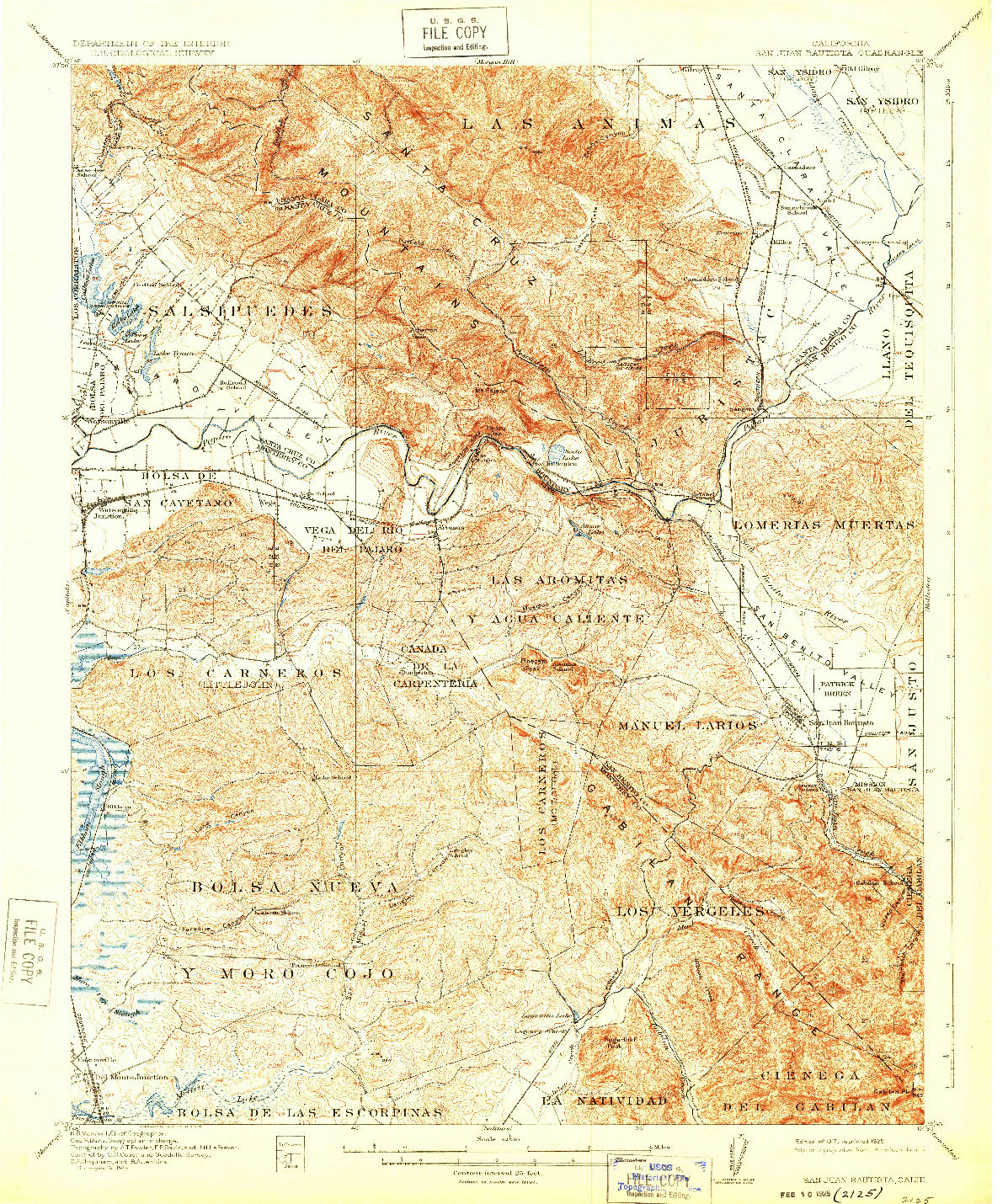 USGS 1:62500-SCALE QUADRANGLE FOR SAN JUAN BAUTISTA, CA 1917