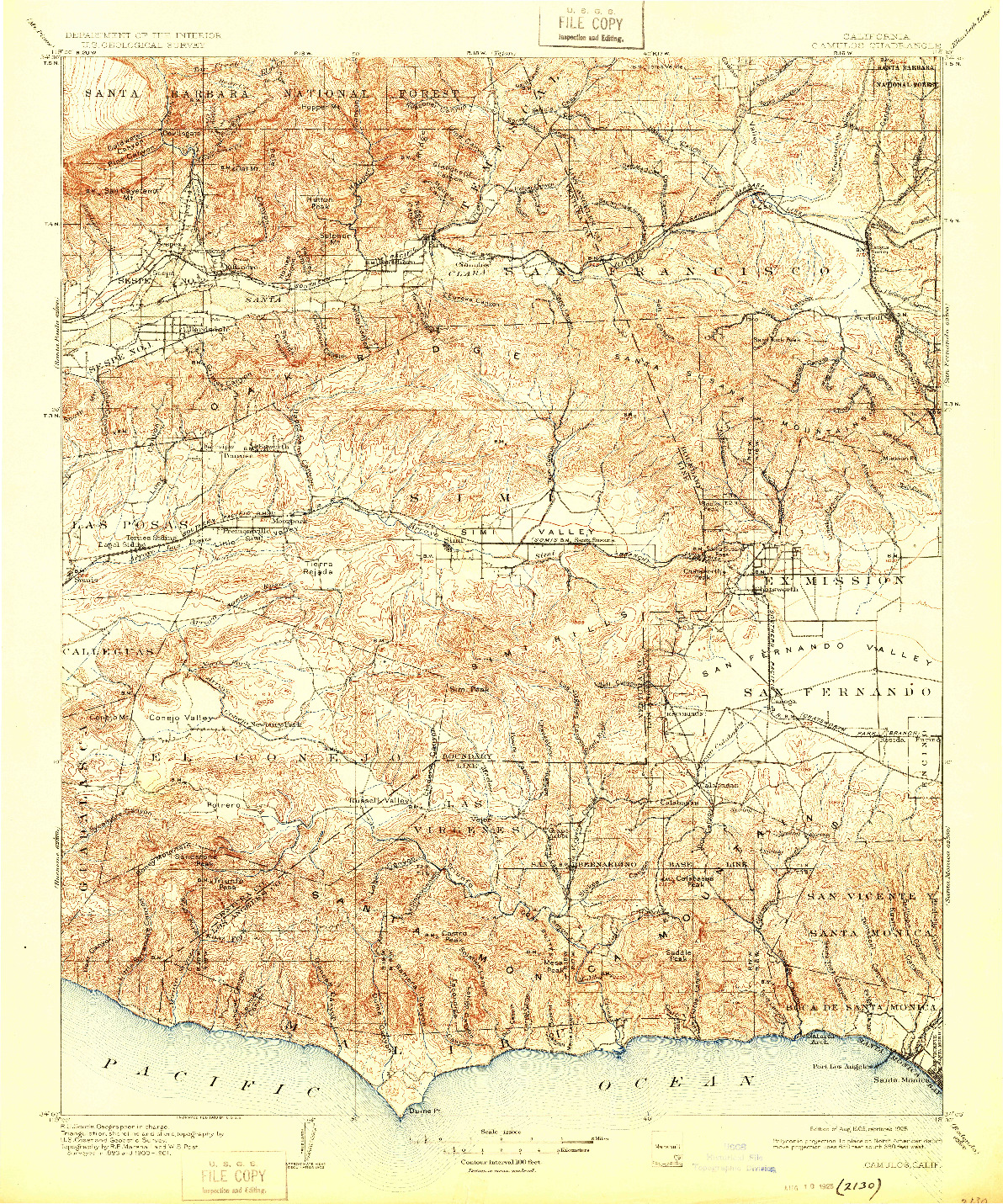 USGS 1:125000-SCALE QUADRANGLE FOR CAMULOS, CA 1903