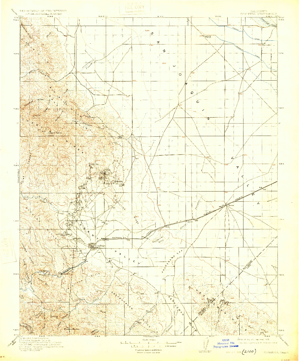 USGS 1:125000-SCALE QUADRANGLE FOR COALINGA, CA 1912