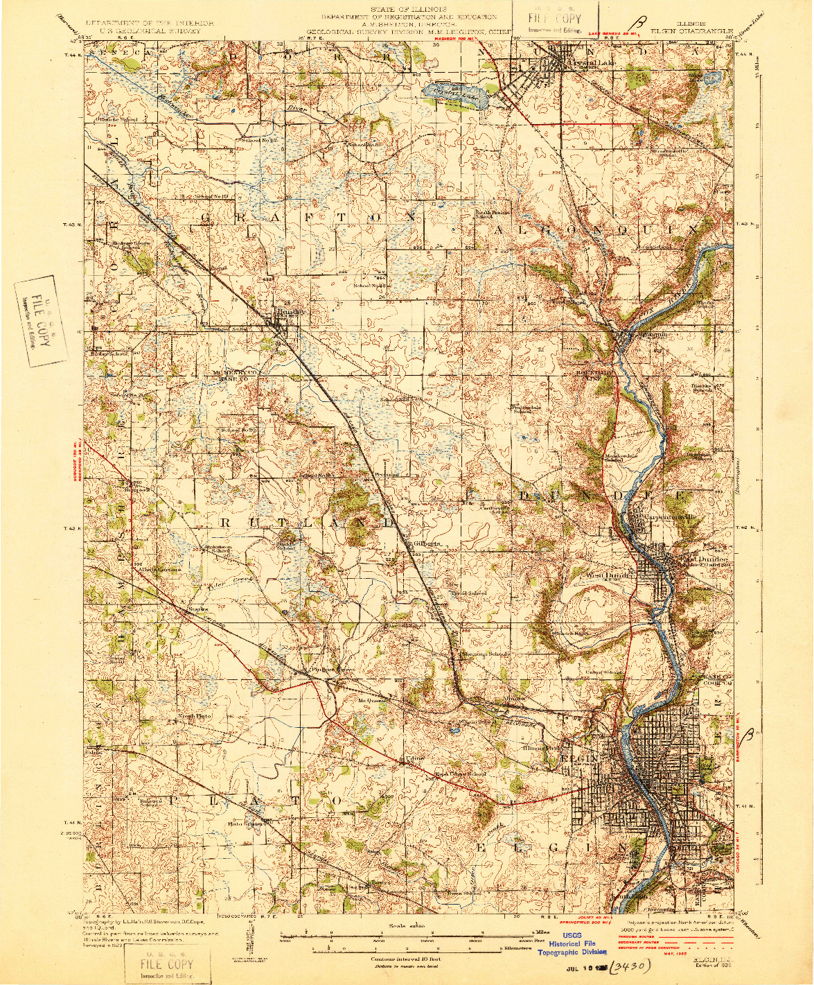 USGS 1:62500-SCALE QUADRANGLE FOR ELGIN, IL 1925
