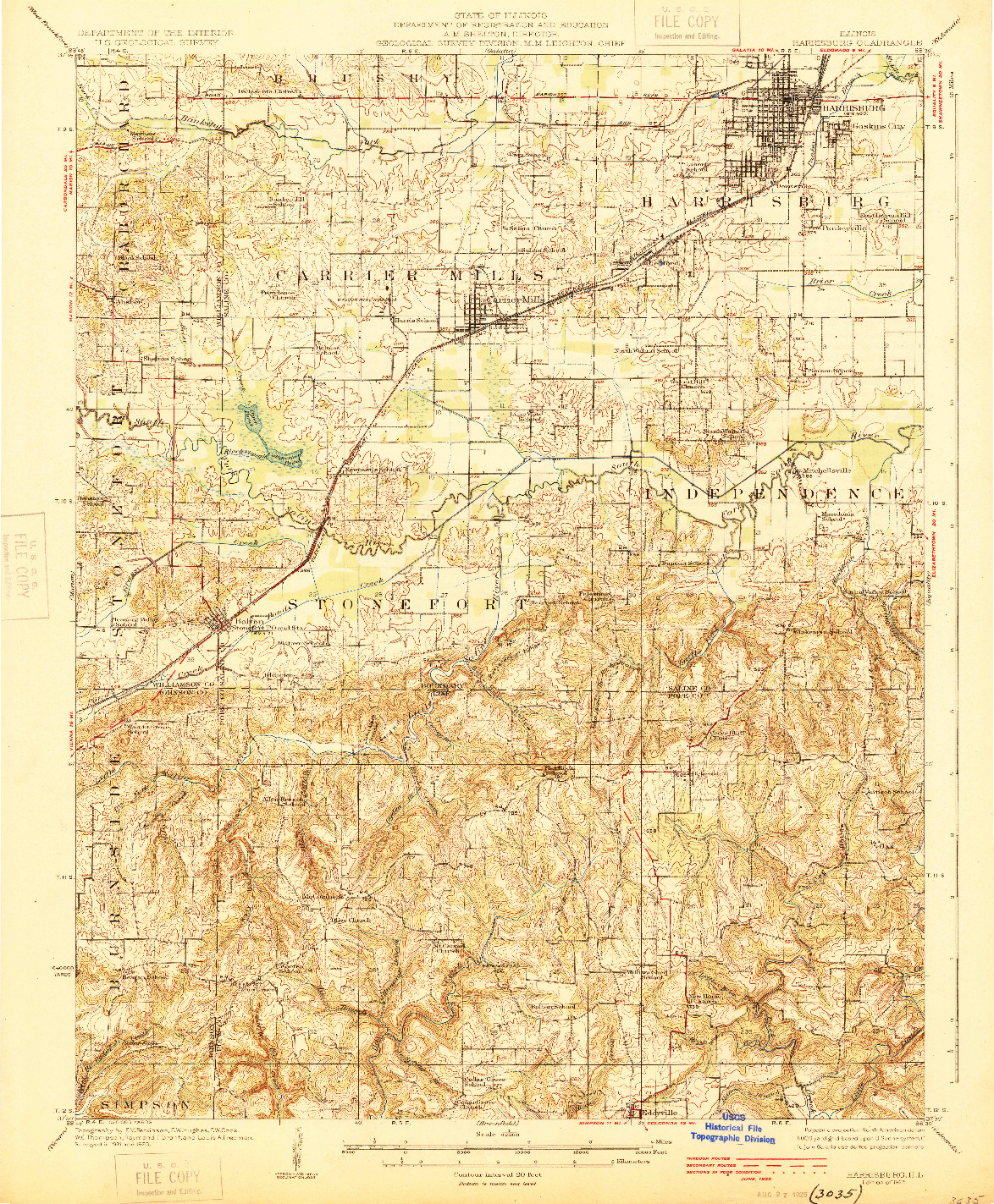 USGS 1:62500-SCALE QUADRANGLE FOR HARRISBURG, IL 1925