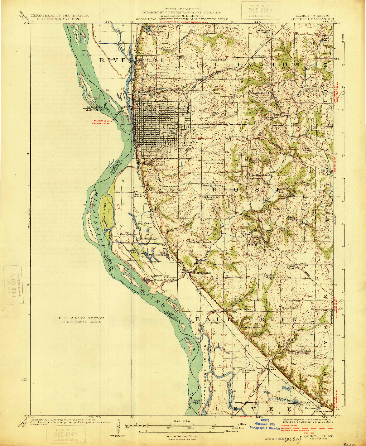 USGS 1:62500-SCALE QUADRANGLE FOR QUINCY, IL 1925