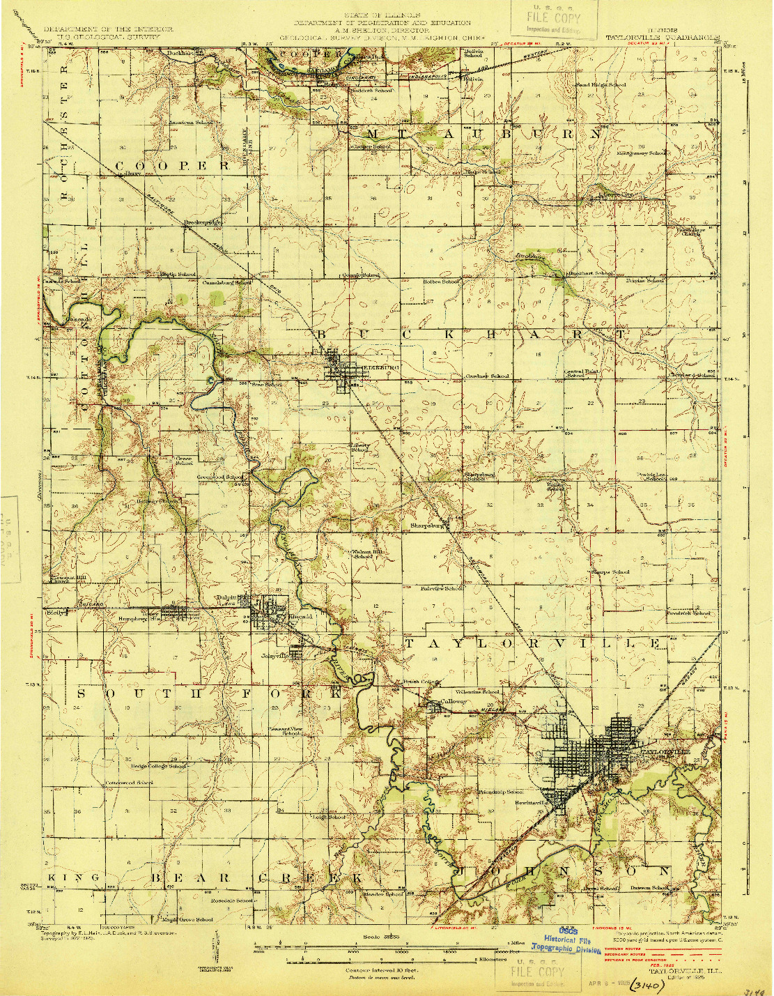 USGS 1:62500-SCALE QUADRANGLE FOR TAYLORVILLE, IL 1925