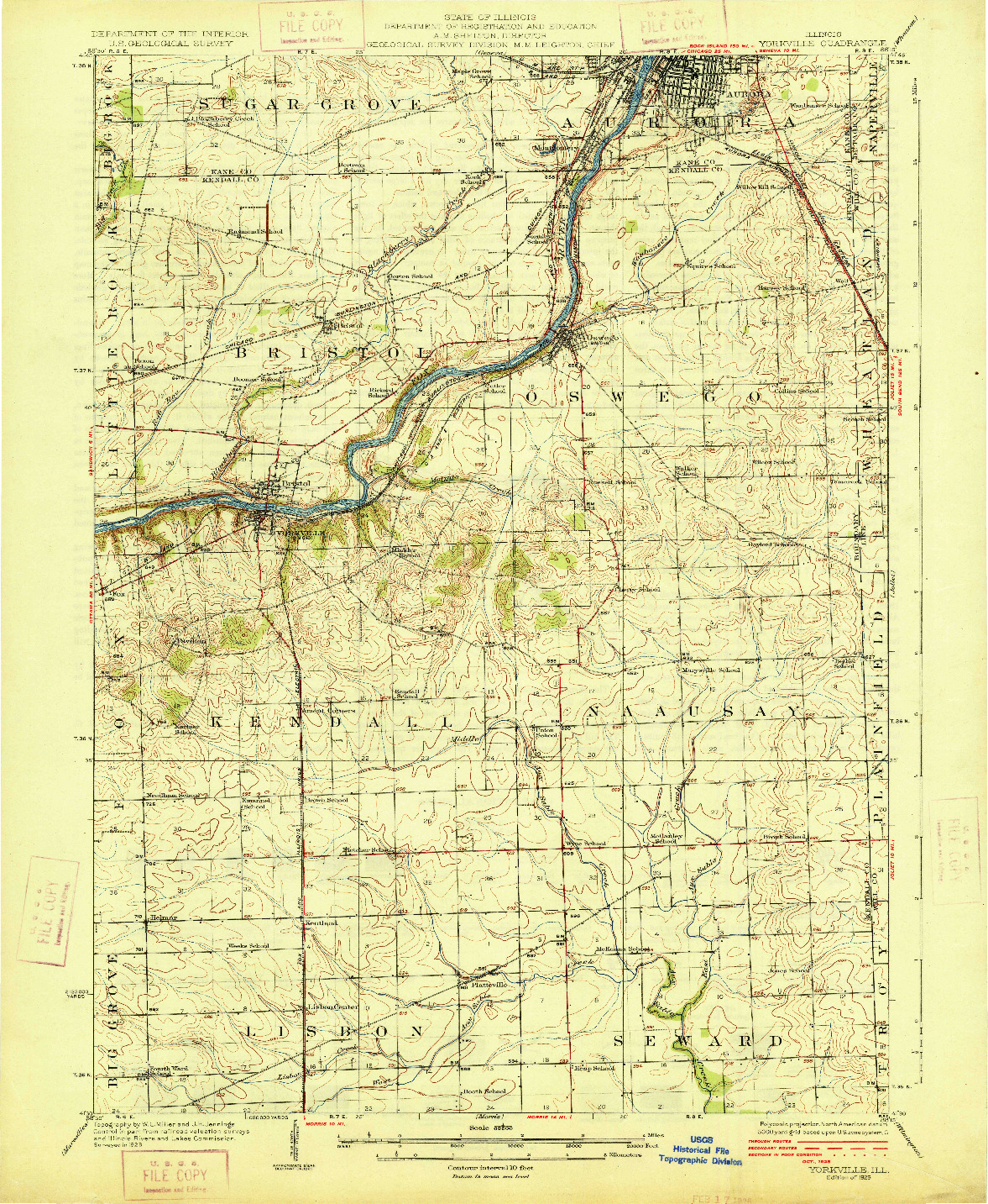 USGS 1:62500-SCALE QUADRANGLE FOR YORKVILLE, IL 1925