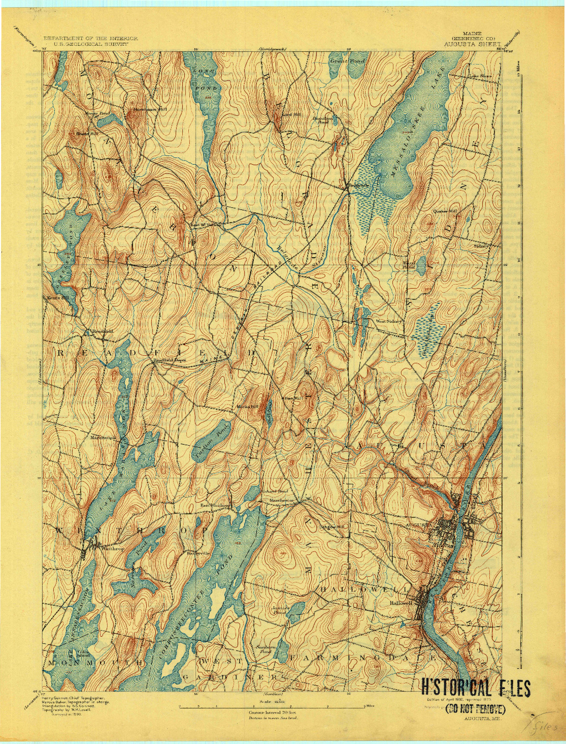 USGS 1:62500-SCALE QUADRANGLE FOR AUGUSTA, ME 1892