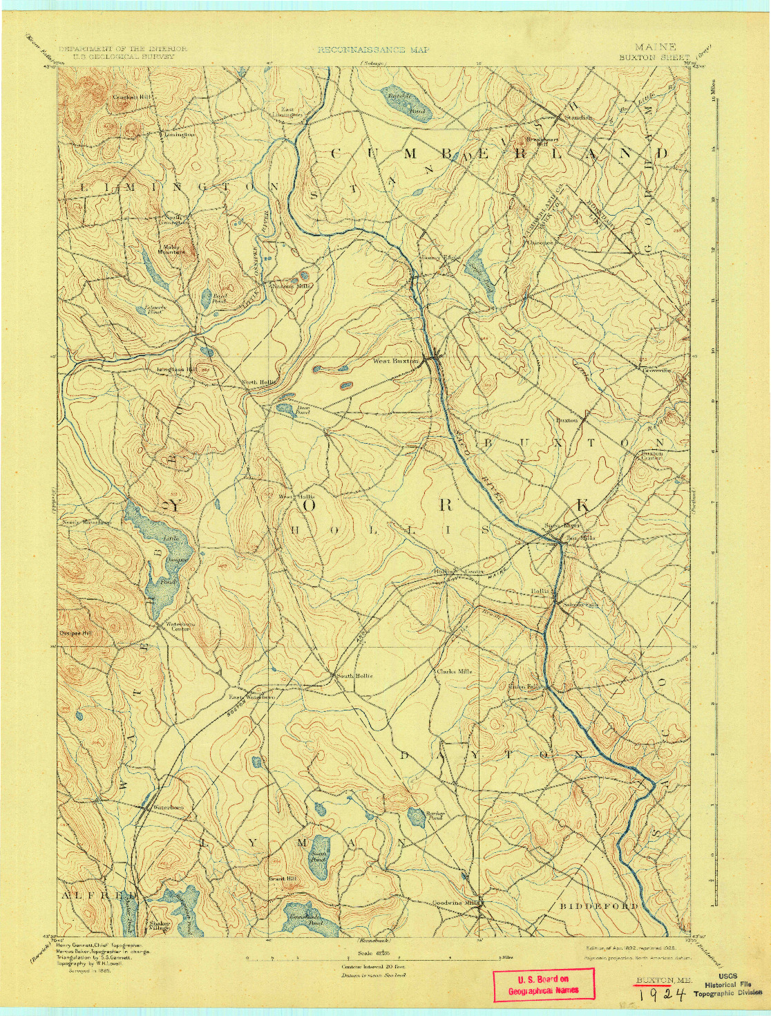 USGS 1:62500-SCALE QUADRANGLE FOR BUXTON, ME 1892