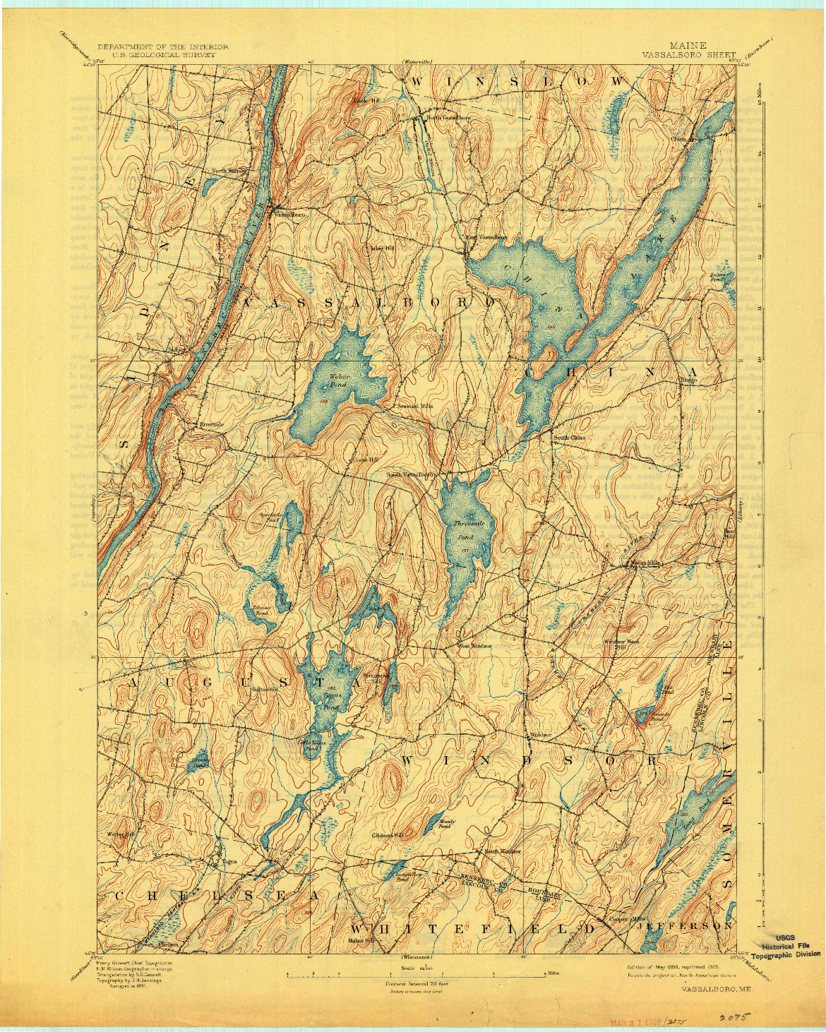 USGS 1:62500-SCALE QUADRANGLE FOR VASSALBORO, ME 1893