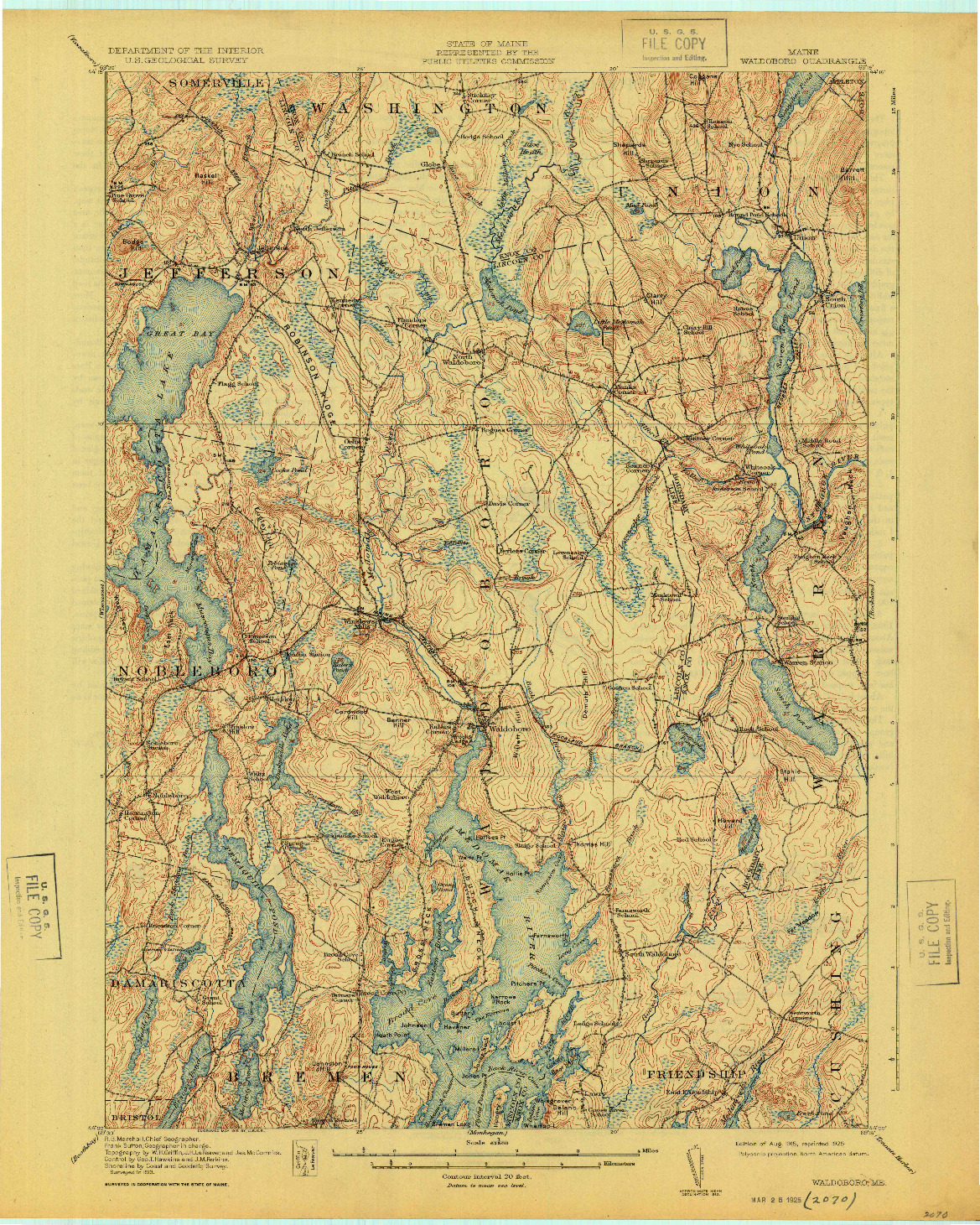 USGS 1:62500-SCALE QUADRANGLE FOR WALDOBORO, ME 1915