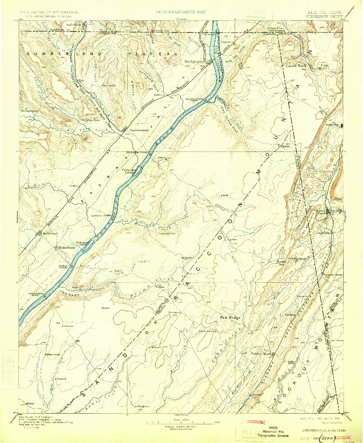 USGS 1:125000-SCALE QUADRANGLE FOR STEVENSON, AL 1895