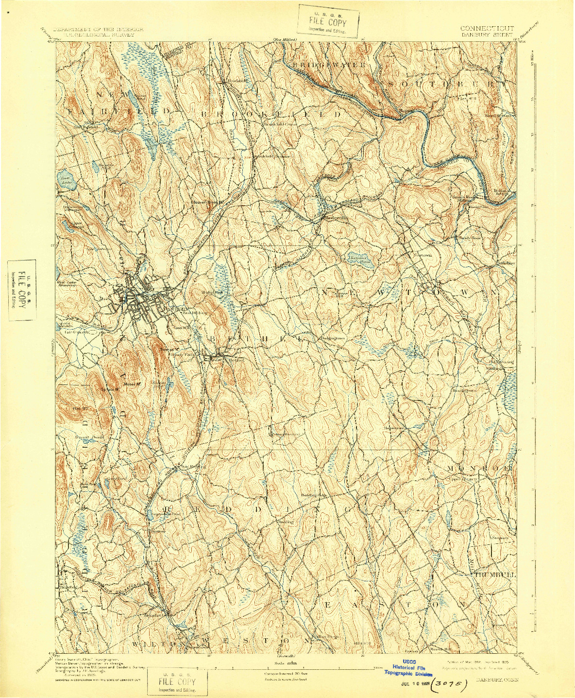 USGS 1:62500-SCALE QUADRANGLE FOR DANBURY, CT 1892