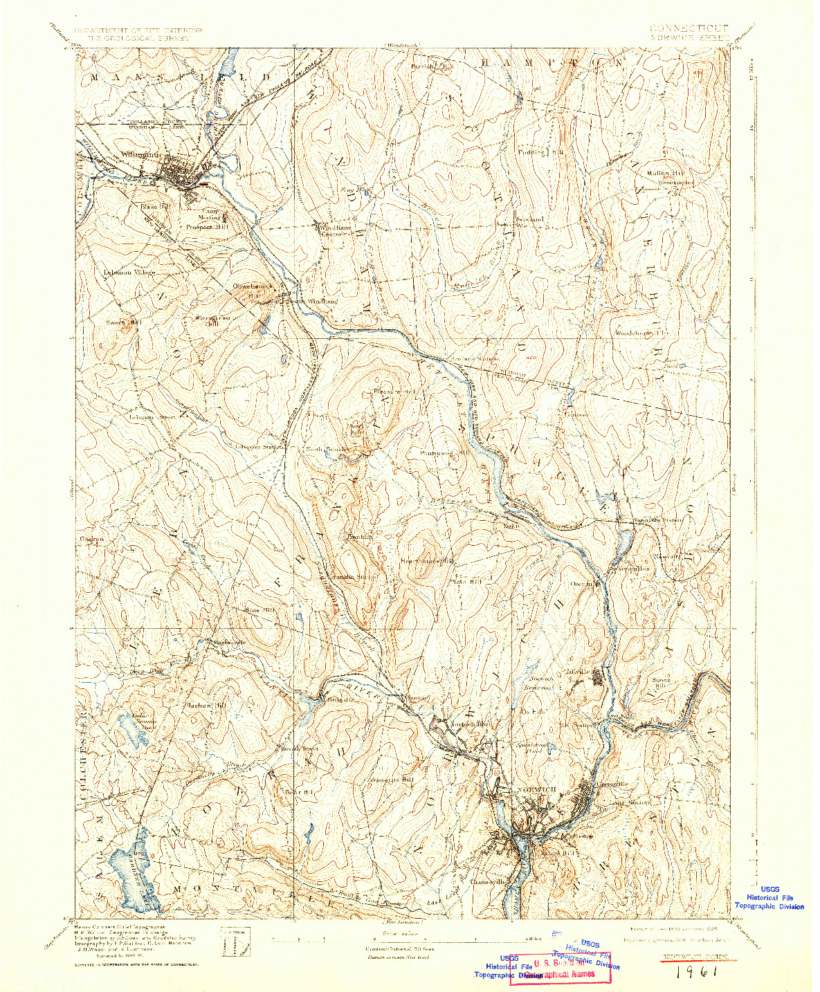 USGS 1:62500-SCALE QUADRANGLE FOR NORWICH, CT 1892