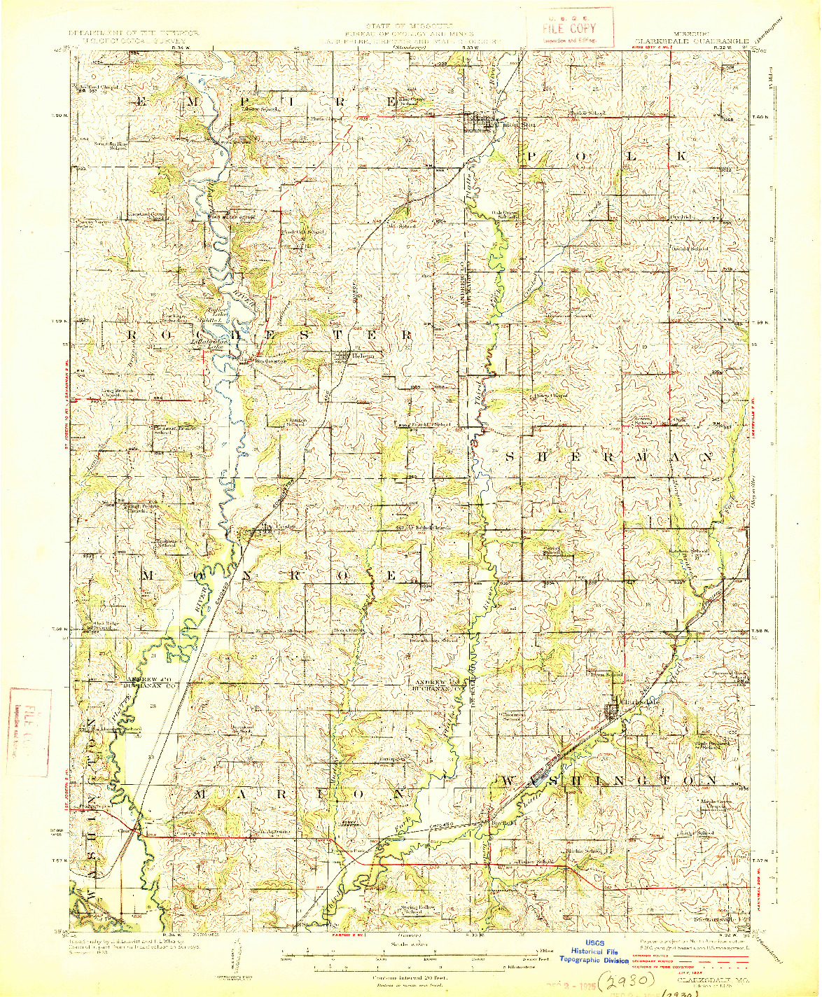 USGS 1:62500-SCALE QUADRANGLE FOR CLARKSDALE, MO 1925