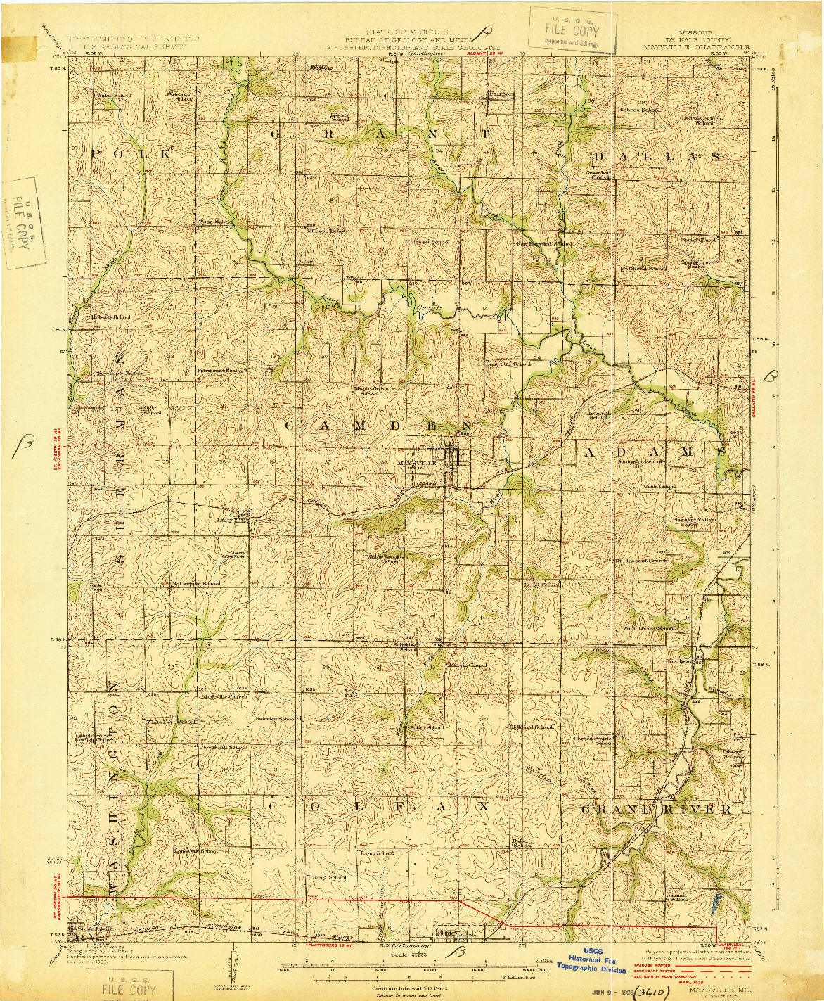 USGS 1:62500-SCALE QUADRANGLE FOR MAYSVILLE, MO 1925
