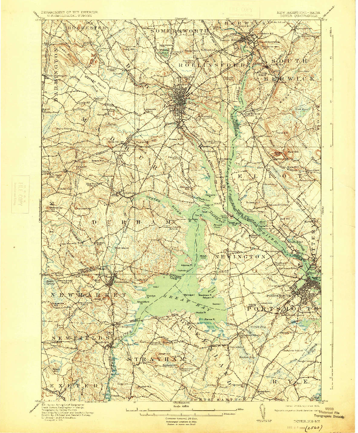 USGS 1:62500-SCALE QUADRANGLE FOR DOVER, NH 1918