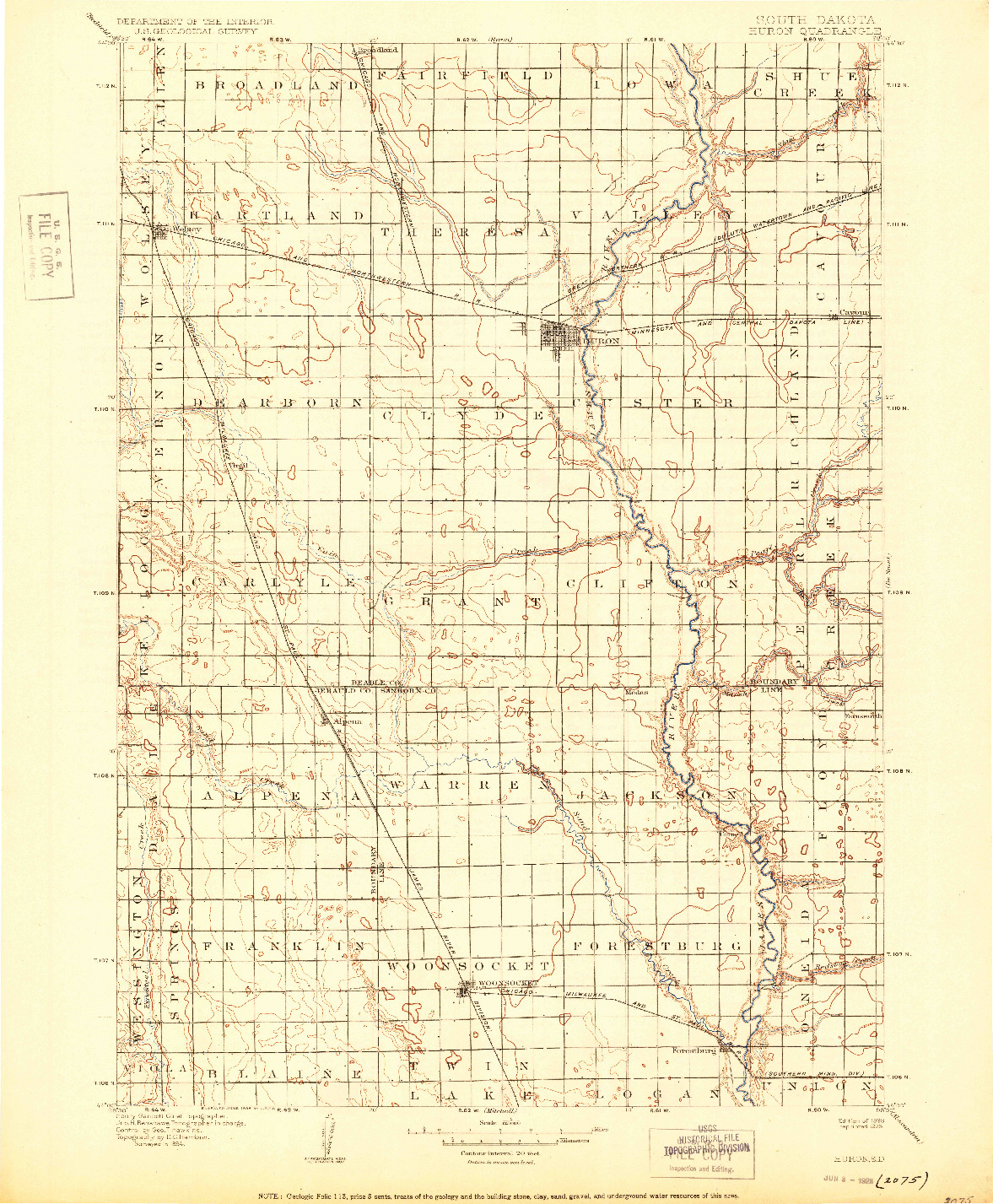 USGS 1:125000-SCALE QUADRANGLE FOR HURON, SD 1898