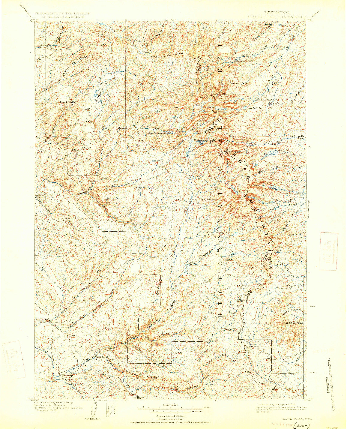 USGS 1:125000-SCALE QUADRANGLE FOR CLOUD PEAK, WY 1901