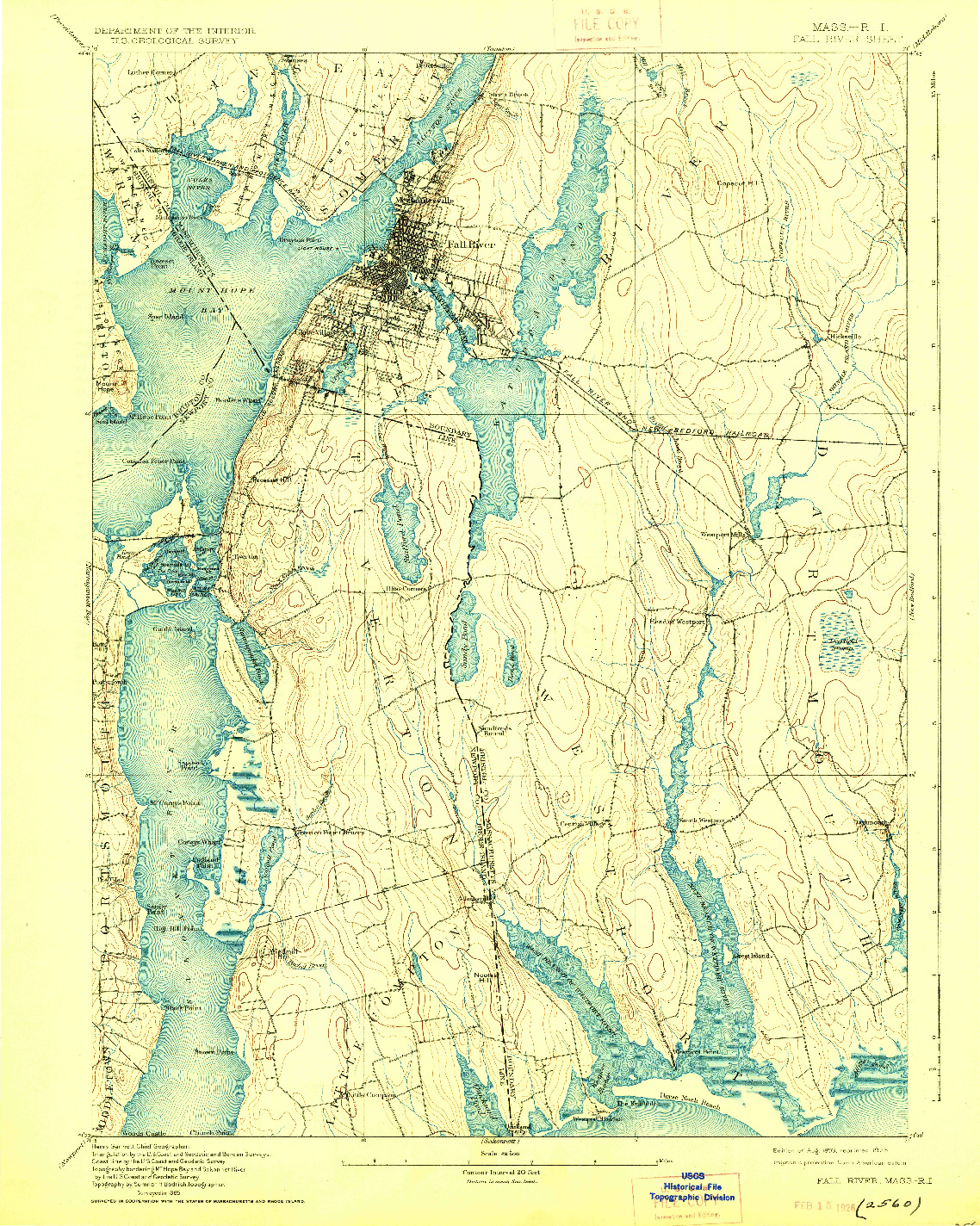 USGS 1:62500-SCALE QUADRANGLE FOR FALL RIVER, MA 1893