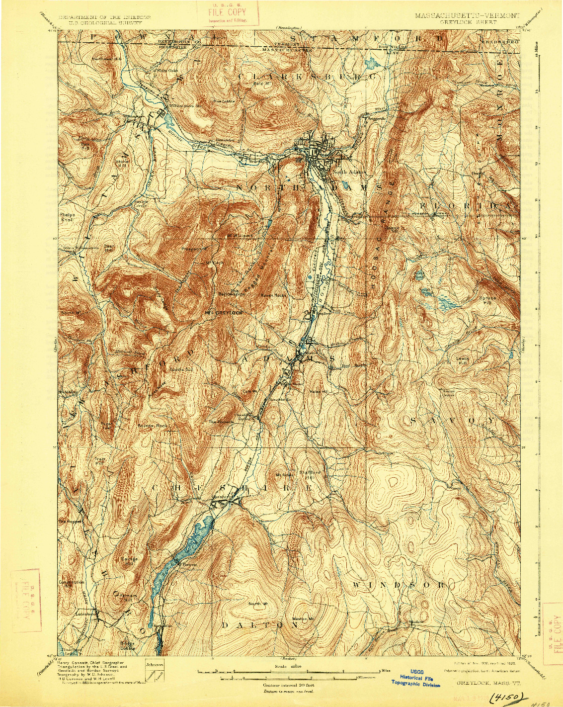 USGS 1:62500-SCALE QUADRANGLE FOR GREYLOCK, MA 1898