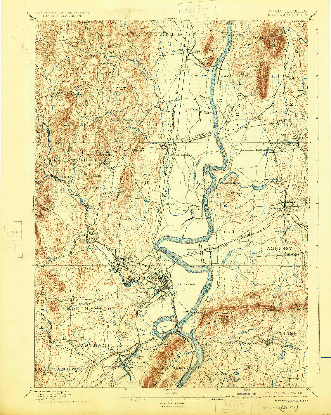 USGS 1:62500-SCALE QUADRANGLE FOR NORTHAMPTON, MA 1895