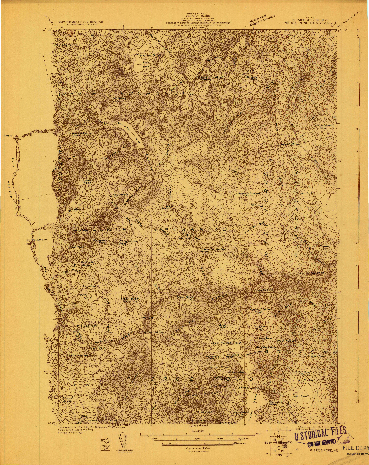 USGS 1:48000-SCALE QUADRANGLE FOR PIERCE POND, ME 1925