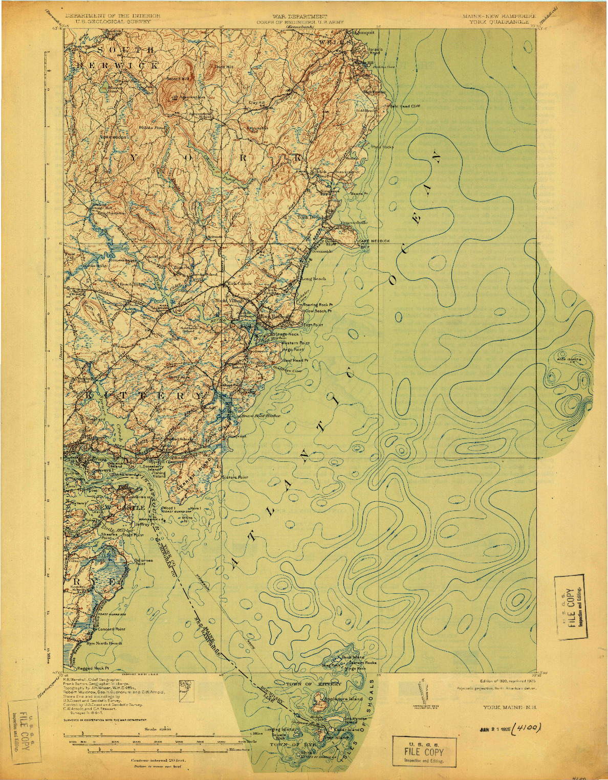 USGS 1:62500-SCALE QUADRANGLE FOR YORK, ME 1920