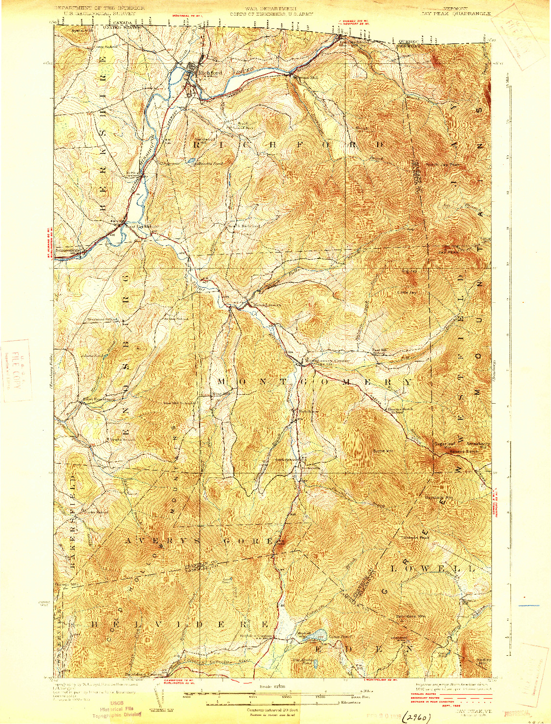 USGS 1:62500-SCALE QUADRANGLE FOR JAY PEAK, VT 1925