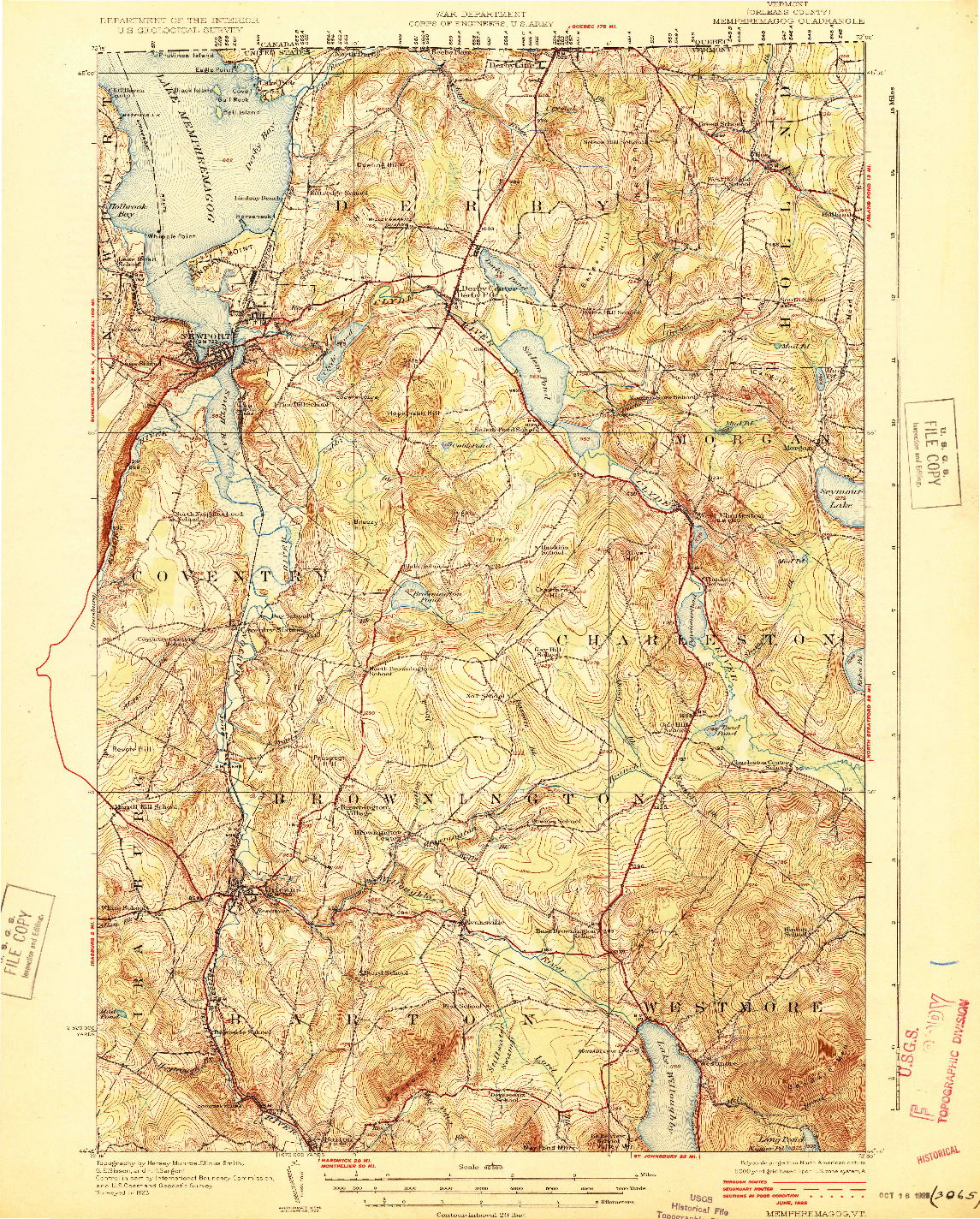 USGS 1:62500-SCALE QUADRANGLE FOR MEMPHREMAGOG, VT 1925