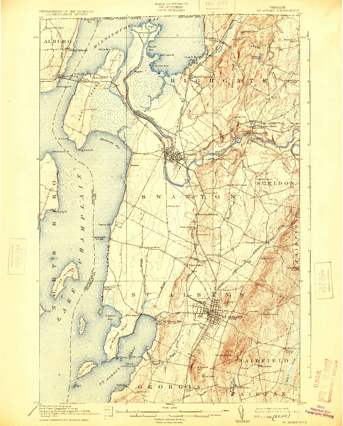 USGS 1:62500-SCALE QUADRANGLE FOR ST. ALBANS, VT 1916