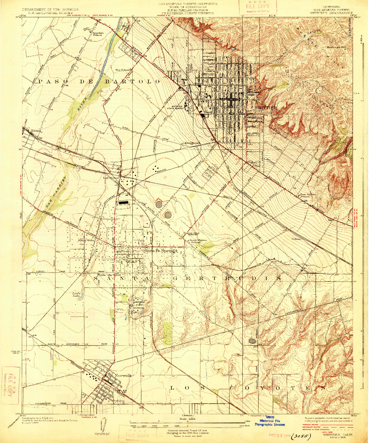 USGS 1:24000-SCALE QUADRANGLE FOR WHITTIER, CA 1925
