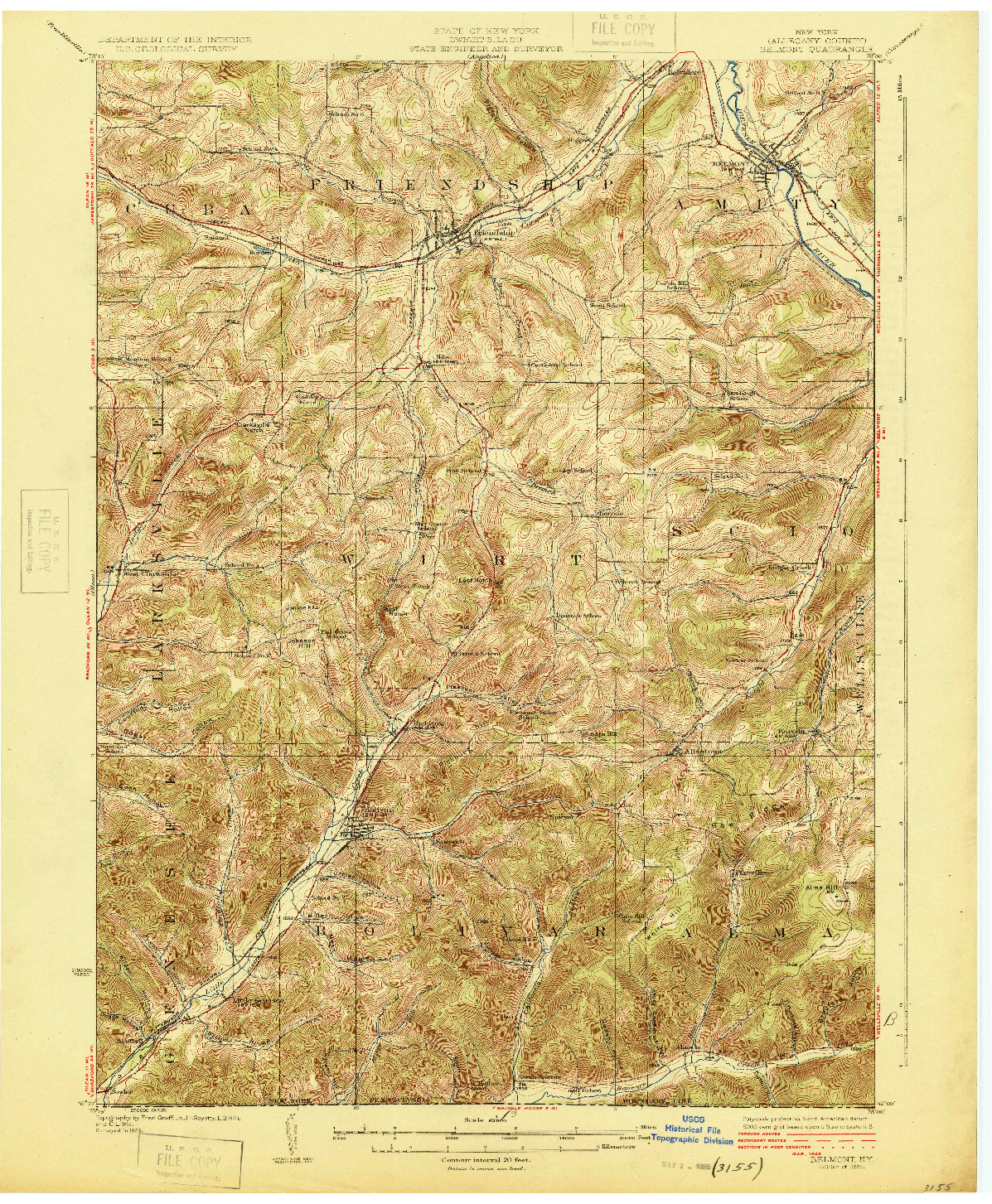 USGS 1:62500-SCALE QUADRANGLE FOR BELMONT, NY 1925