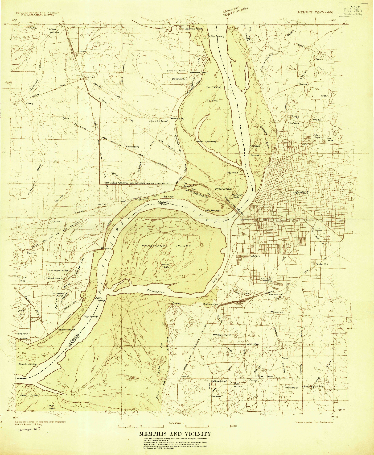 USGS 1:48000-SCALE QUADRANGLE FOR MEMPHIS, TN 1925