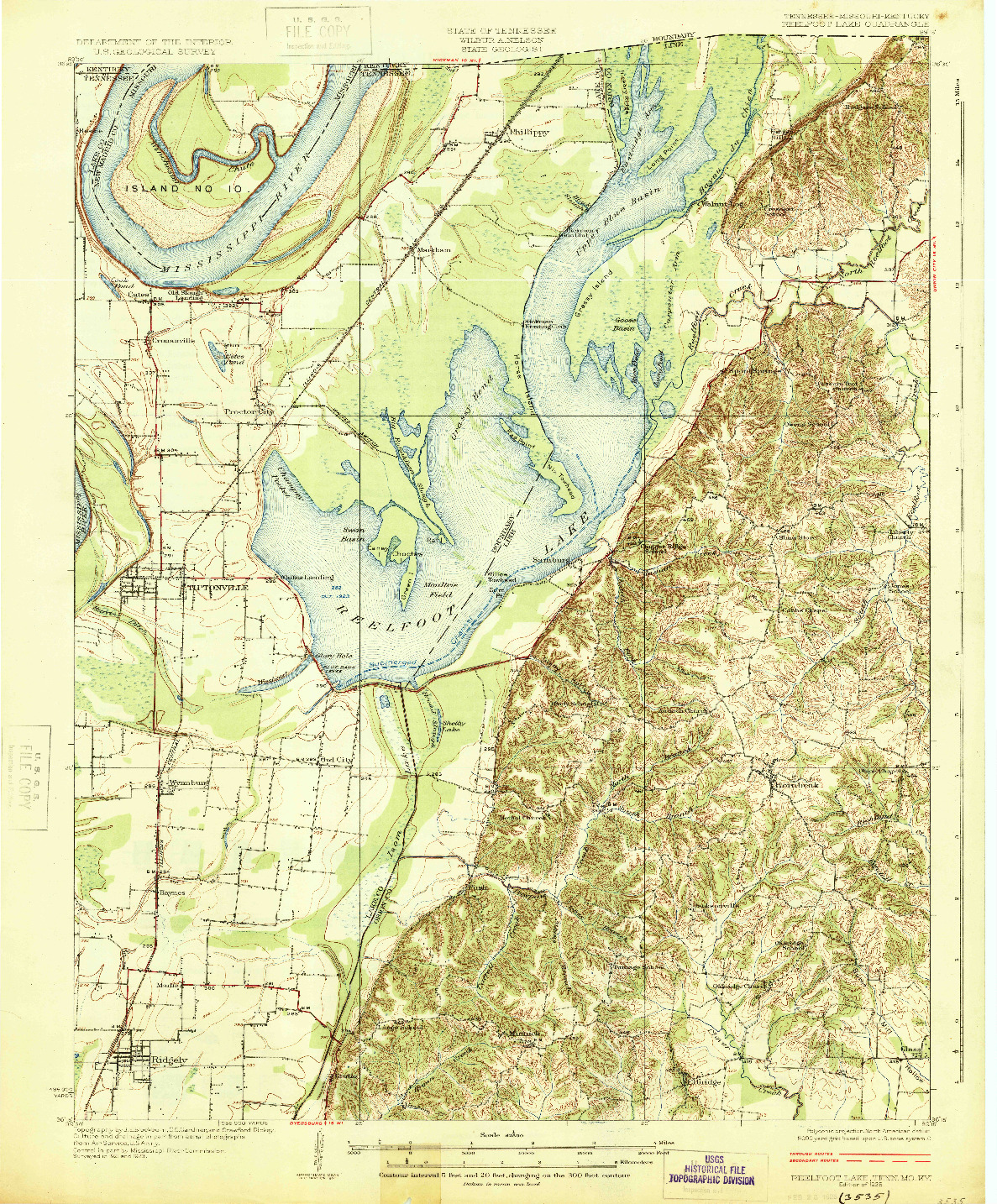 USGS 1:62500-SCALE QUADRANGLE FOR REELFOOT LAKE, TN 1925