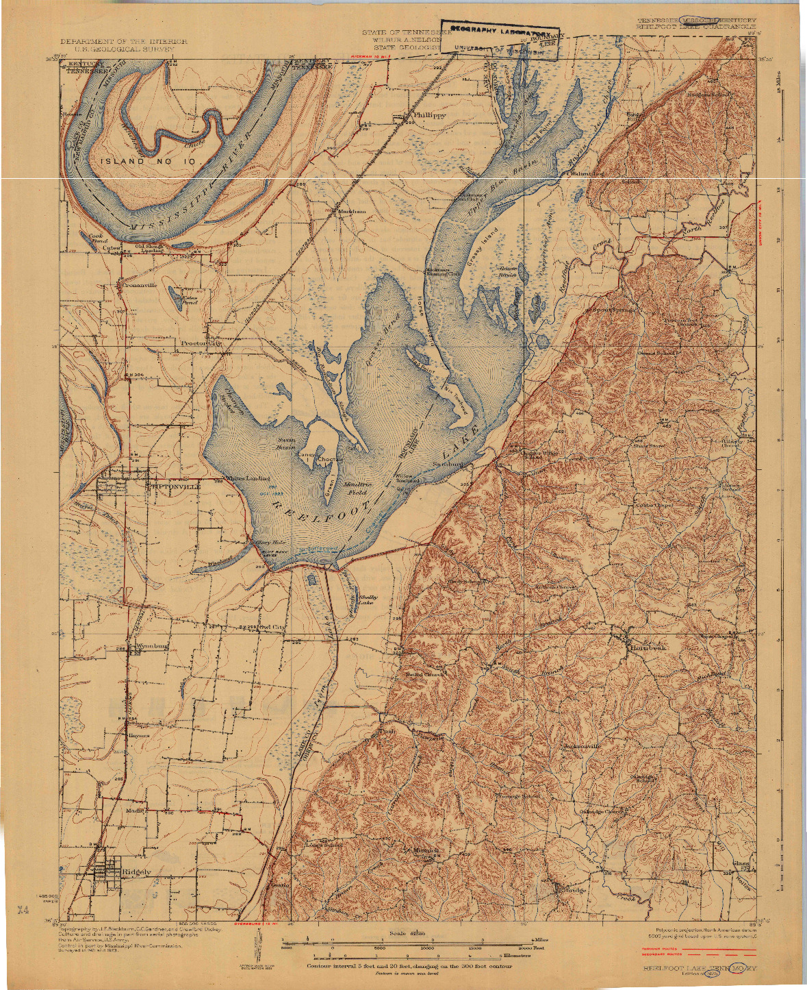 USGS 1:62500-SCALE QUADRANGLE FOR REELFOOT LAKE, TN 1925