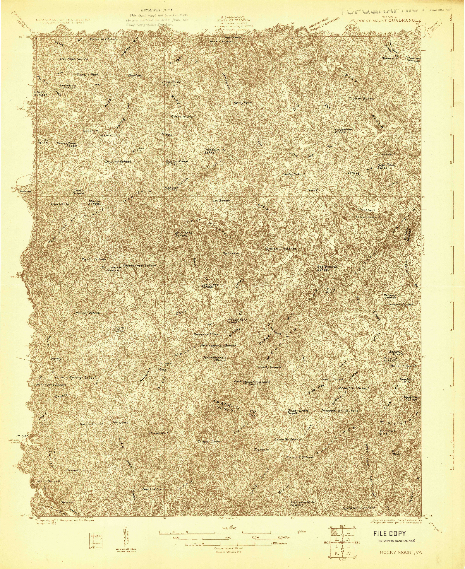 USGS 1:48000-SCALE QUADRANGLE FOR ROCKY MOUNT, VA 1925