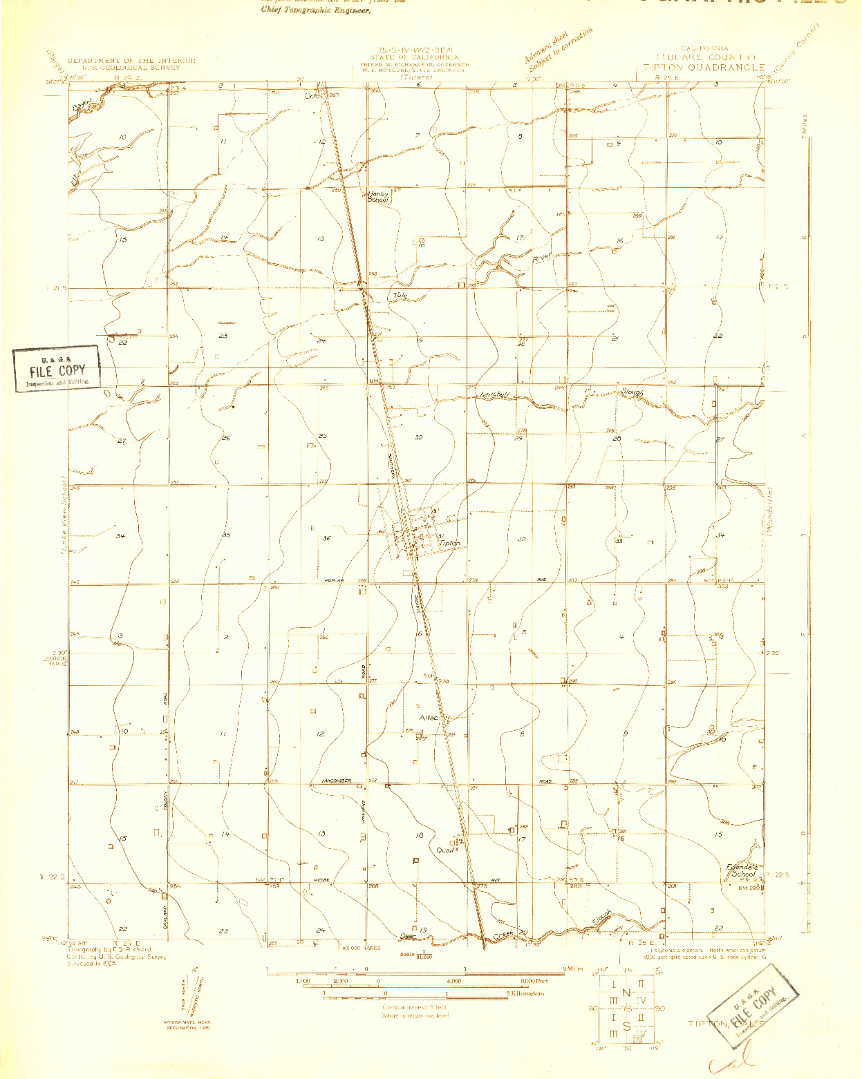 USGS 1:31680-SCALE QUADRANGLE FOR TIPTON, CA 1925