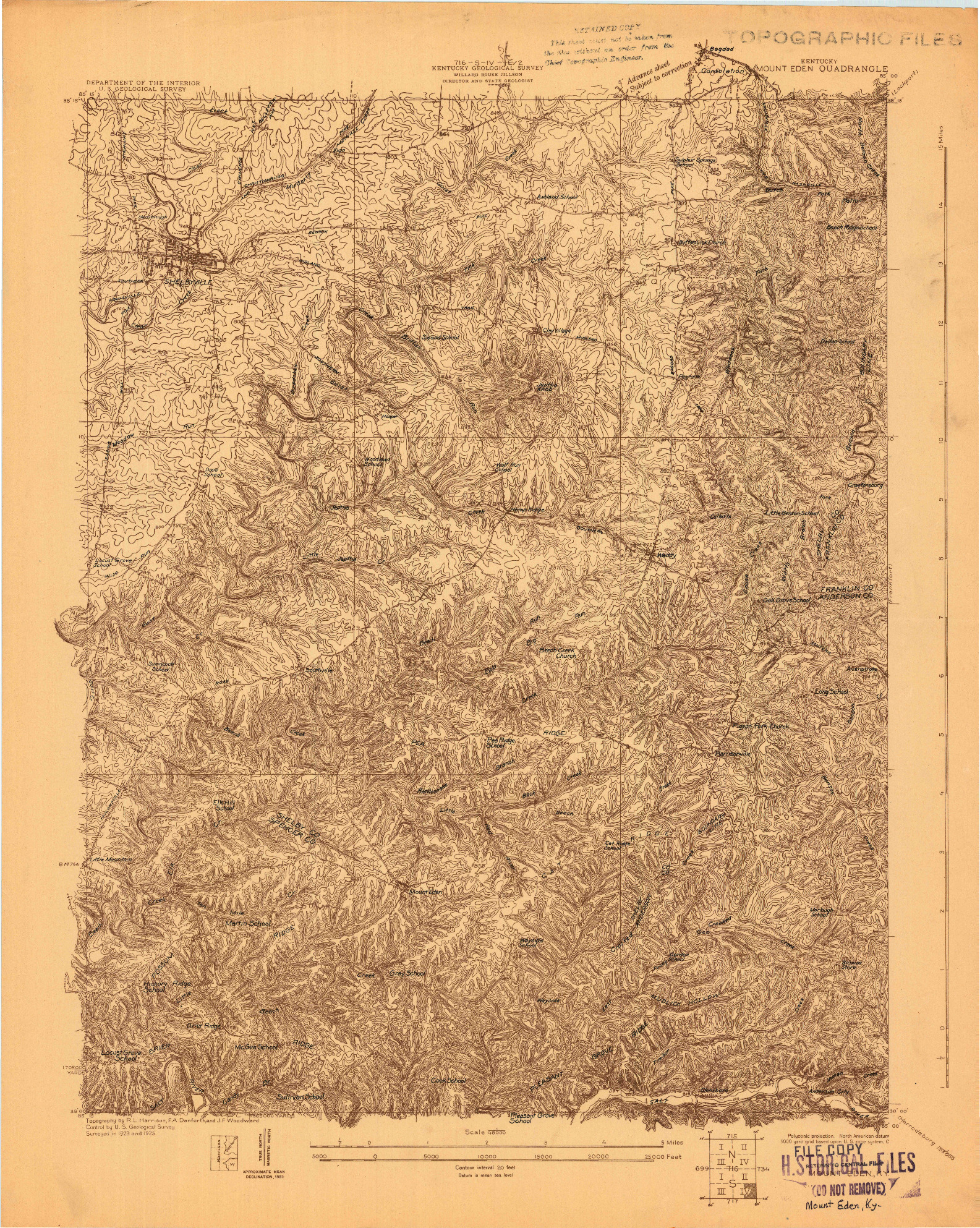 USGS 1:48000-SCALE QUADRANGLE FOR MOUNT EDEN, KY 1925