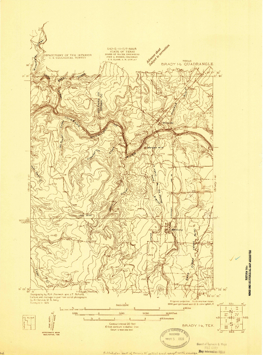 USGS 1:48000-SCALE QUADRANGLE FOR BRADY 1-B, TX 1925