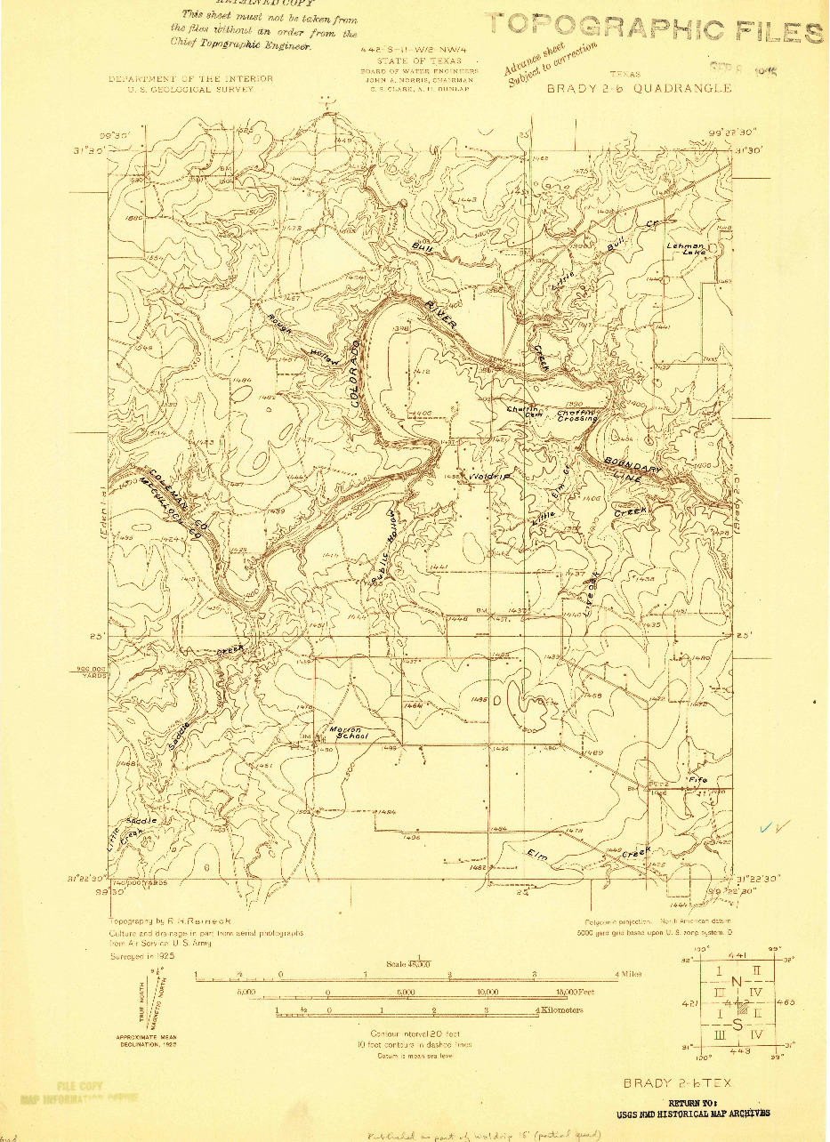 USGS 1:48000-SCALE QUADRANGLE FOR BRADY 2-B, TX 1925