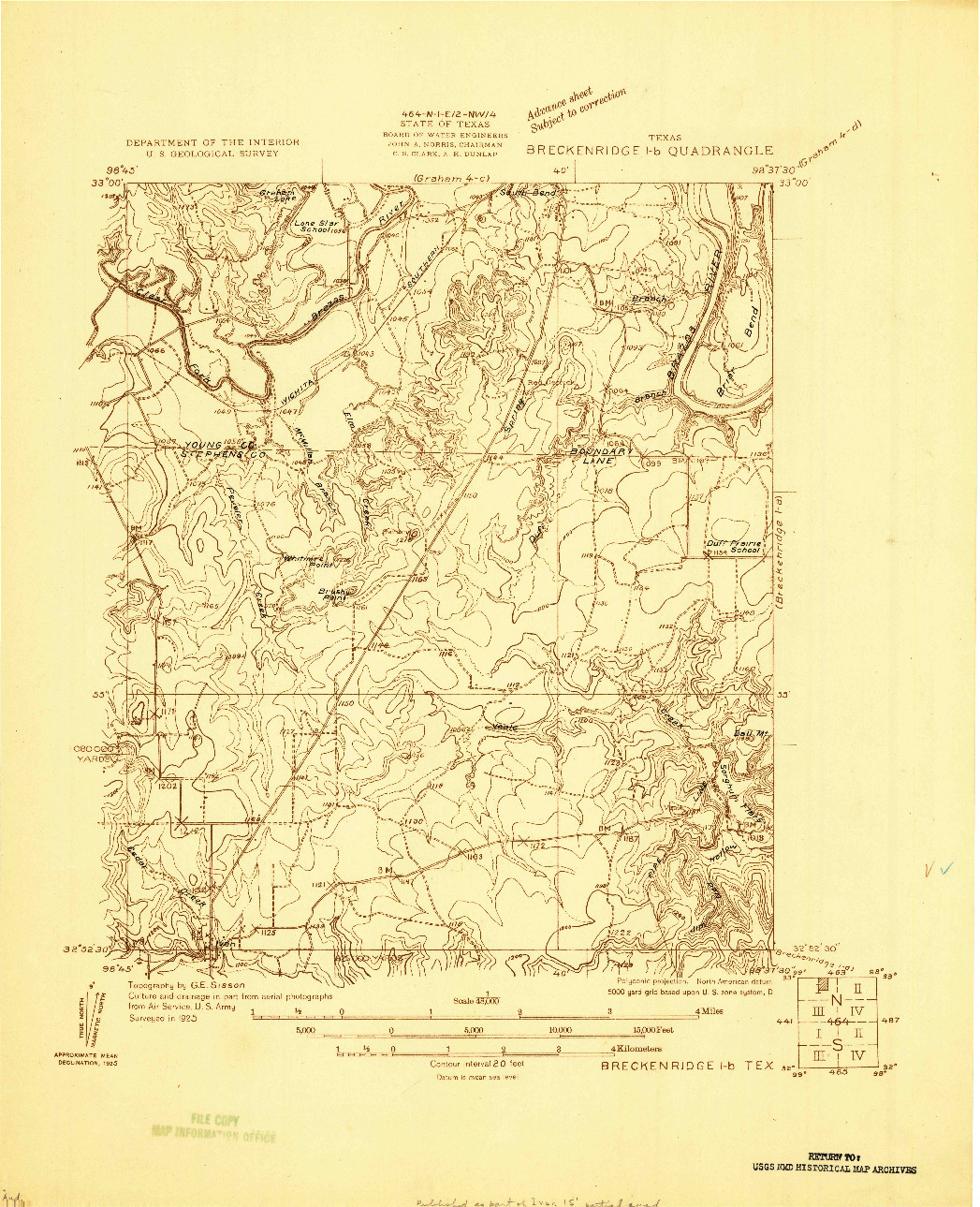 USGS 1:48000-SCALE QUADRANGLE FOR BRECKENRIDGE 1-B, TX 1925
