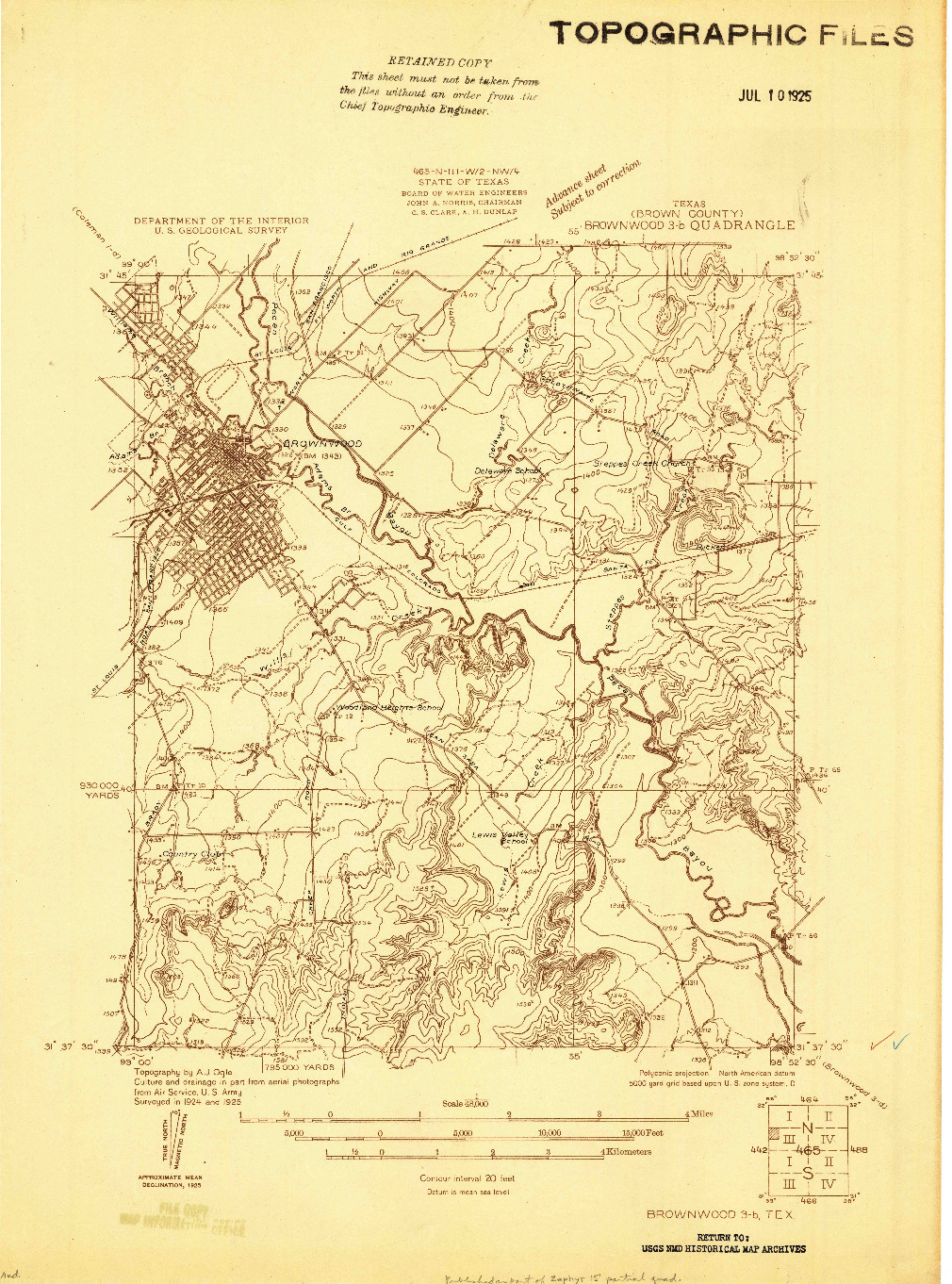 USGS 1:48000-SCALE QUADRANGLE FOR BROWNWOOD 3-B, TX 1925