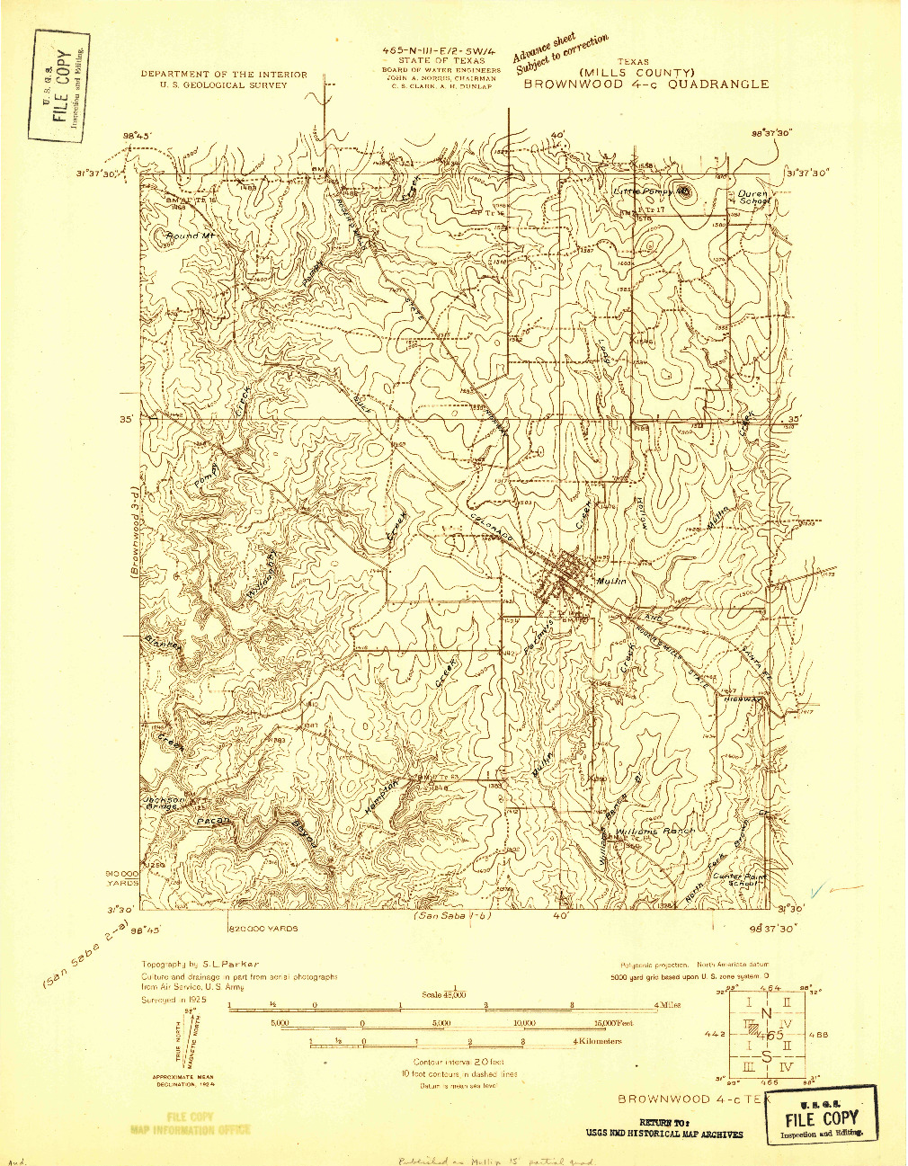 USGS 1:48000-SCALE QUADRANGLE FOR BROWNWOOD 4-C, TX 1925