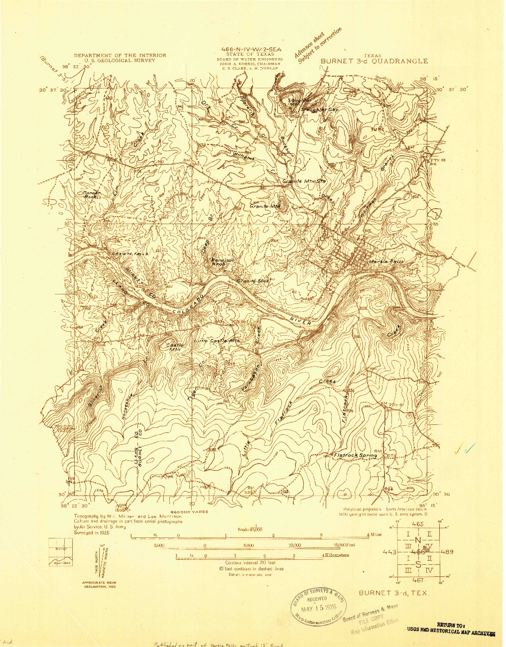 USGS 1:48000-SCALE QUADRANGLE FOR BURNET 3-D, TX 1925