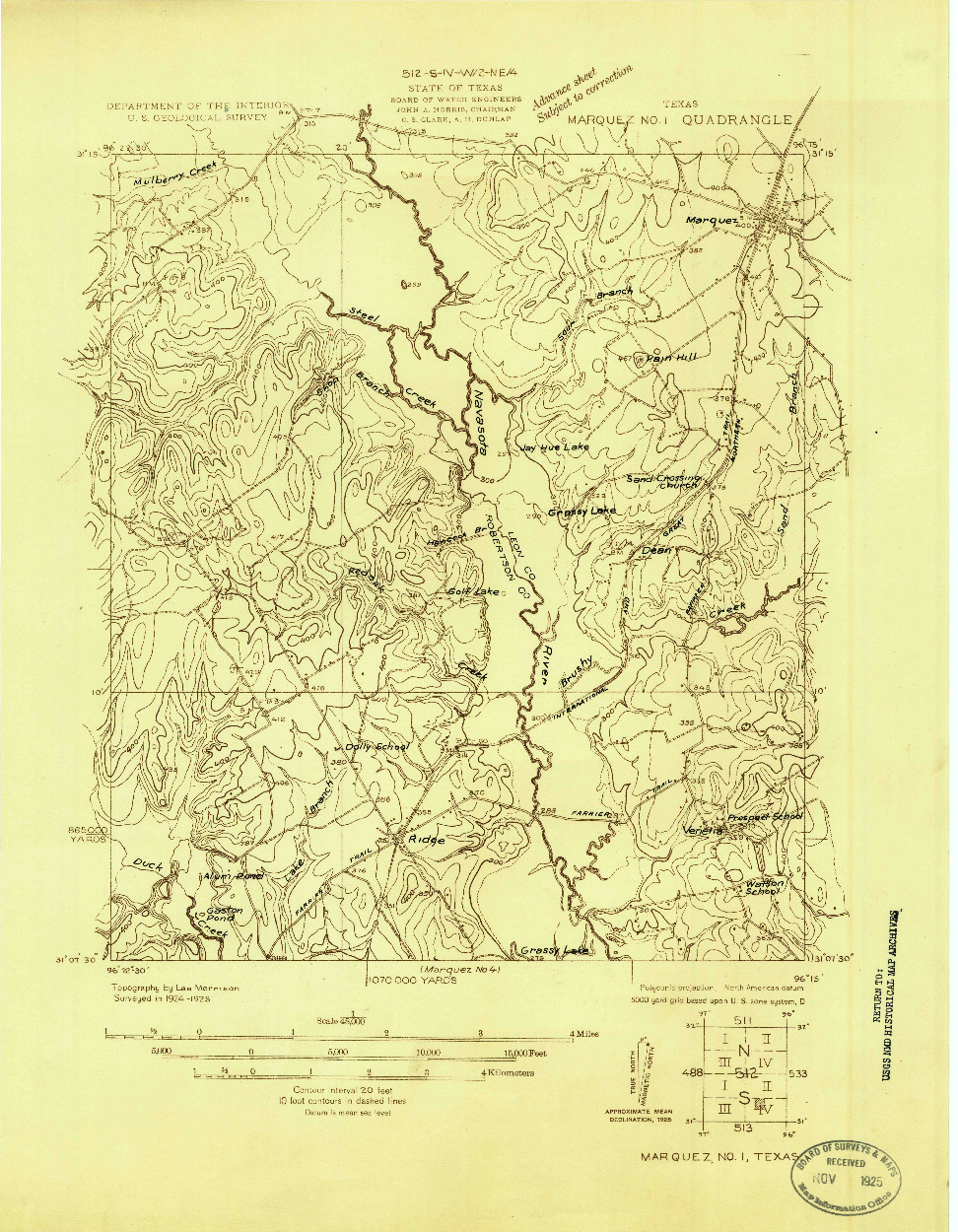 USGS 1:48000-SCALE QUADRANGLE FOR MARQUEZ NO. 1, TX 1925