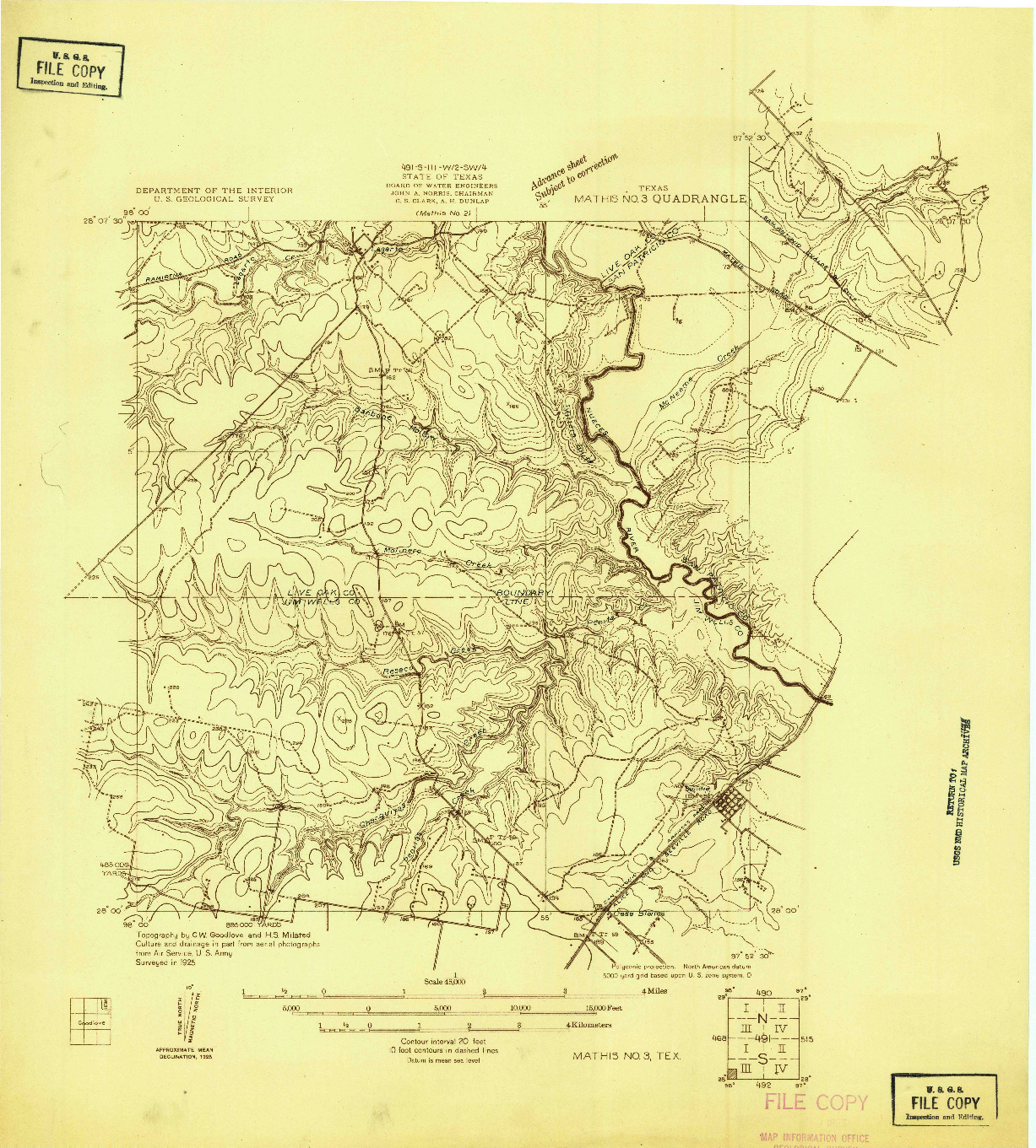 USGS 1:48000-SCALE QUADRANGLE FOR MATHIS NO. 3, TX 1925
